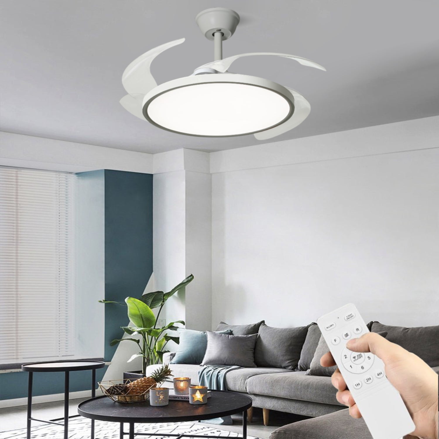 Ventilador de Techo LED Lámpara SLIM Ventilador con Motor DC 4 Aspas Retráctiles Ultra Silencioso 40W FLMFSD-8088 - 2