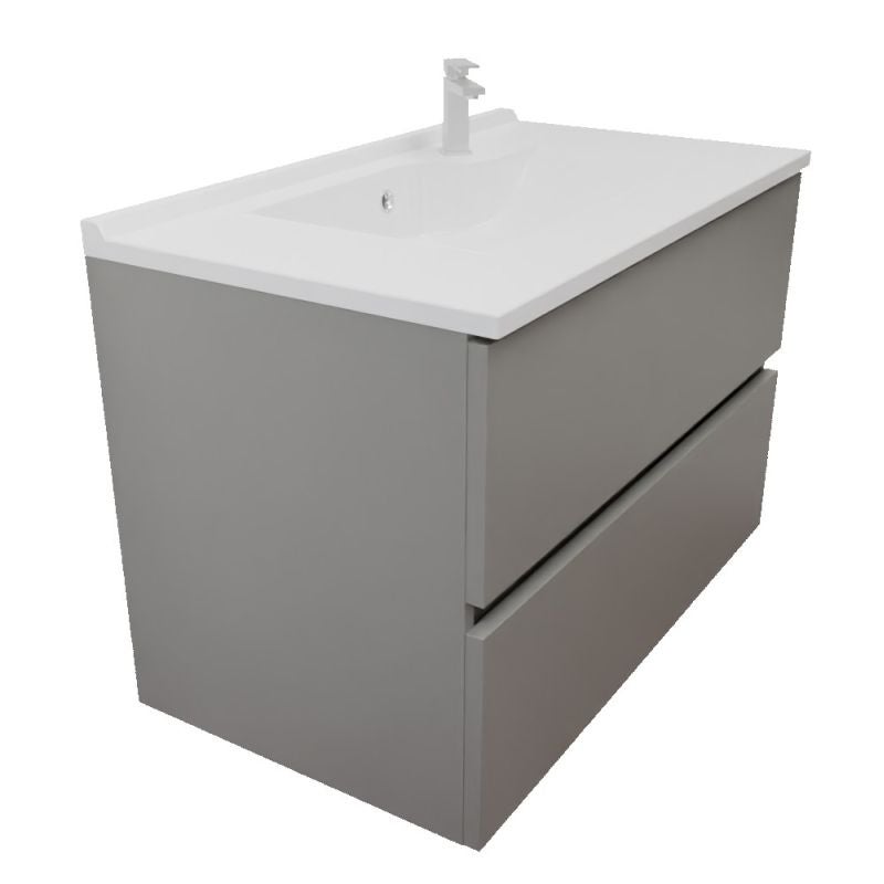 Meuble salle de bain suspendu 80 cm ROSALY INOX | coloris Gris | vasque en Résine - 4