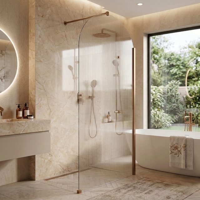 Paroi de douche italienne rainuré flûtée - 120 x 195 cm - Or brossé - SIENA