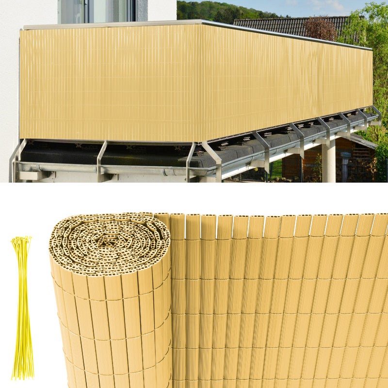 Ogrodzenie ogrodowe PCV, ukryte, dwustronne na balkon lub taras, ogrodzenie chroniące przed wiatrem na balkon, bambus 100 x 1000 cm
