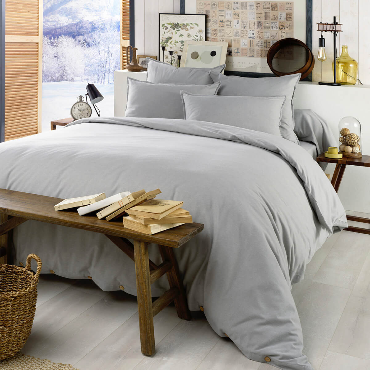 HEDDA - Housse de Couette 200x200cm Flanelle de Coton Coloris Brume - 3