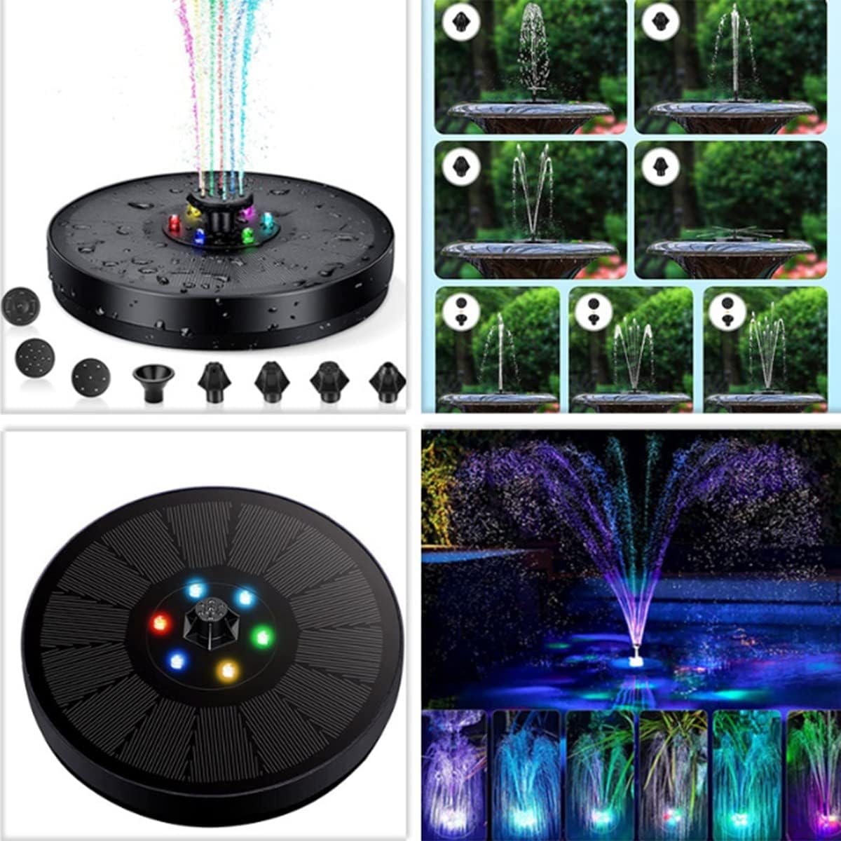 Fontaine solaire avec lumière Fontaine solaire Fontaine de jardin paysager,7 V/3 W - 2