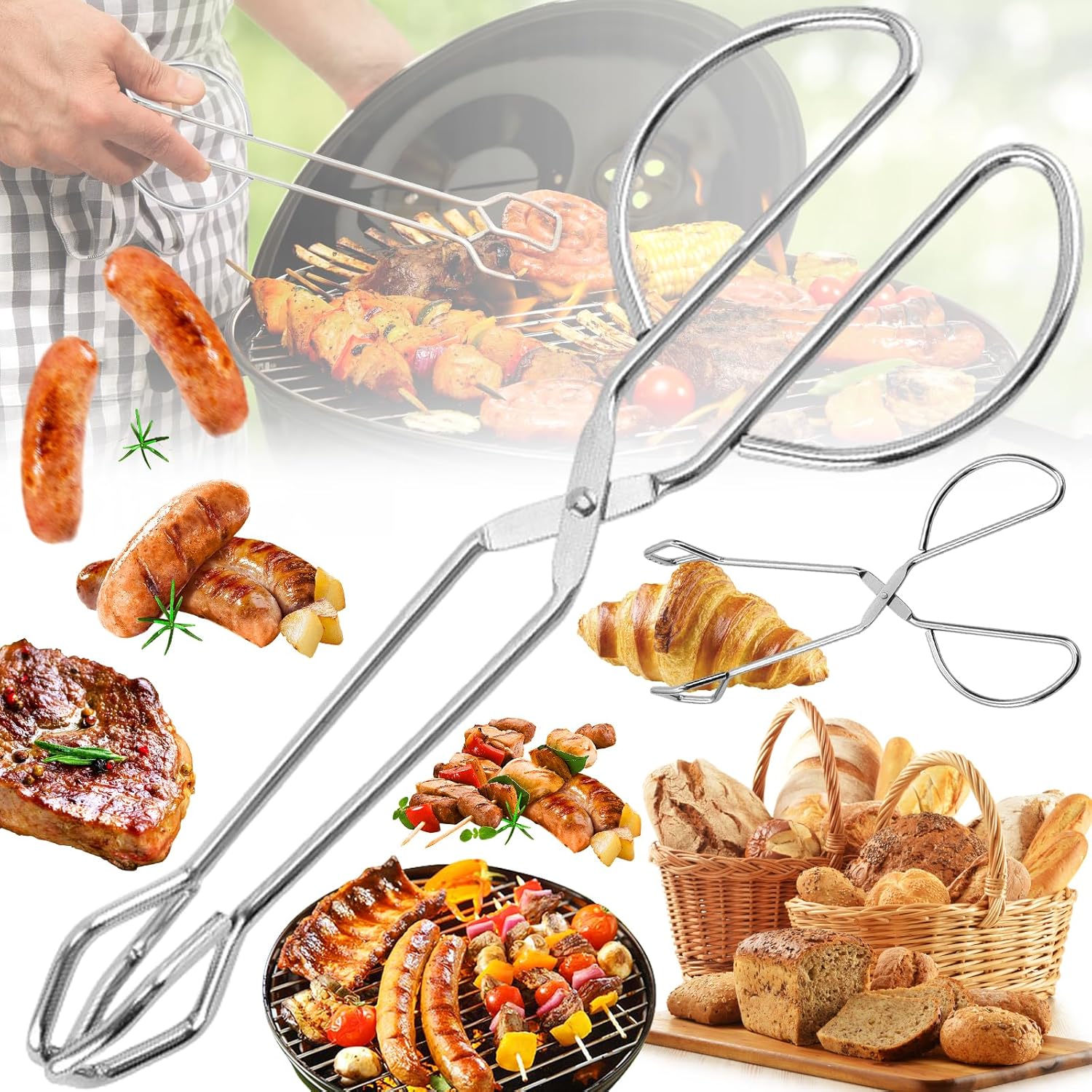 Pince-Ciseaux BBQ MSY BIGSUNNY - Acier Inoxydable 28cm, Anti-Dérapante, Résistante à La Chaleur - Pour Cuisine Et Grill