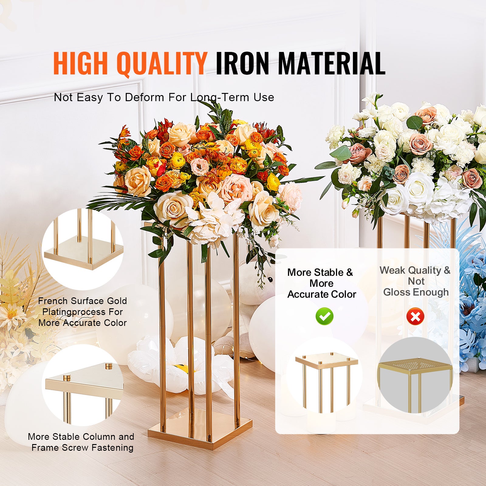 4PCS Support Fleurs de Mariage VEVOR 80 cm Porte-fleurs Métal Doré Centre de Table Mariage Vase Géométrique Stratifié Présentoir Floral pour Réception - 3
