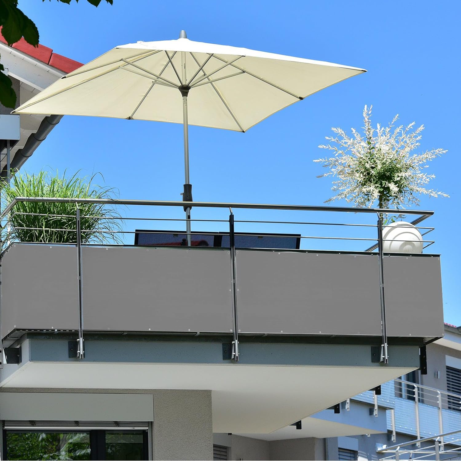 Brise-vue 5 Mètres pour balcon, Corde de fixation de 12 mètres incluse, Gris Argent - 3