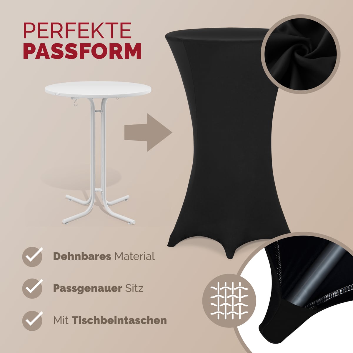 DEUBA® 5x Housses table de bar bistrot ronde noir Ø80-85 cm nappe mange debout protection table cocktail tissu stretch - 7