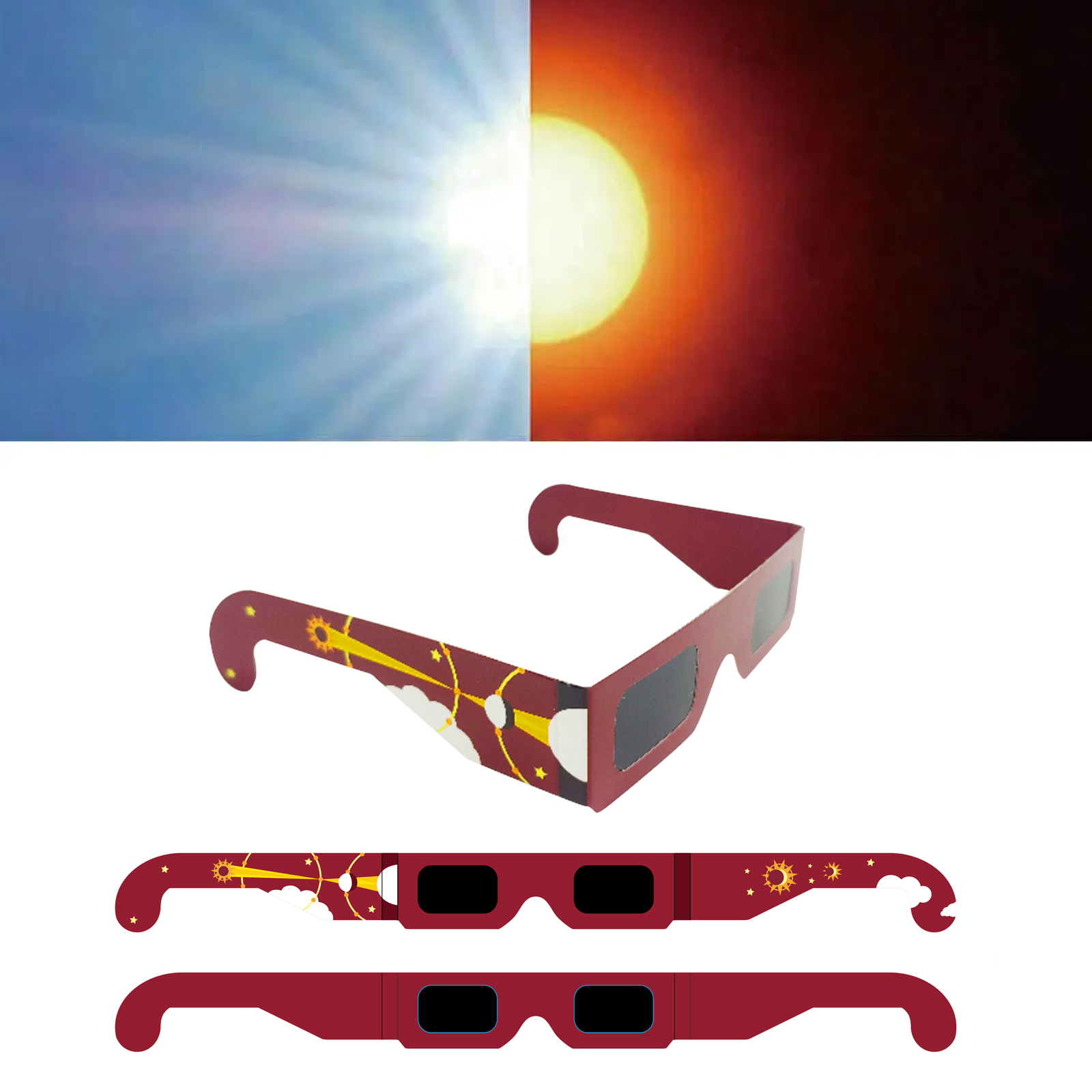 Lunettes d'observation d'éclipse, lot de 10 paires certifiées ISO 2024, pour adultes et enfants, vision sûre à trous d'épingle - 9
