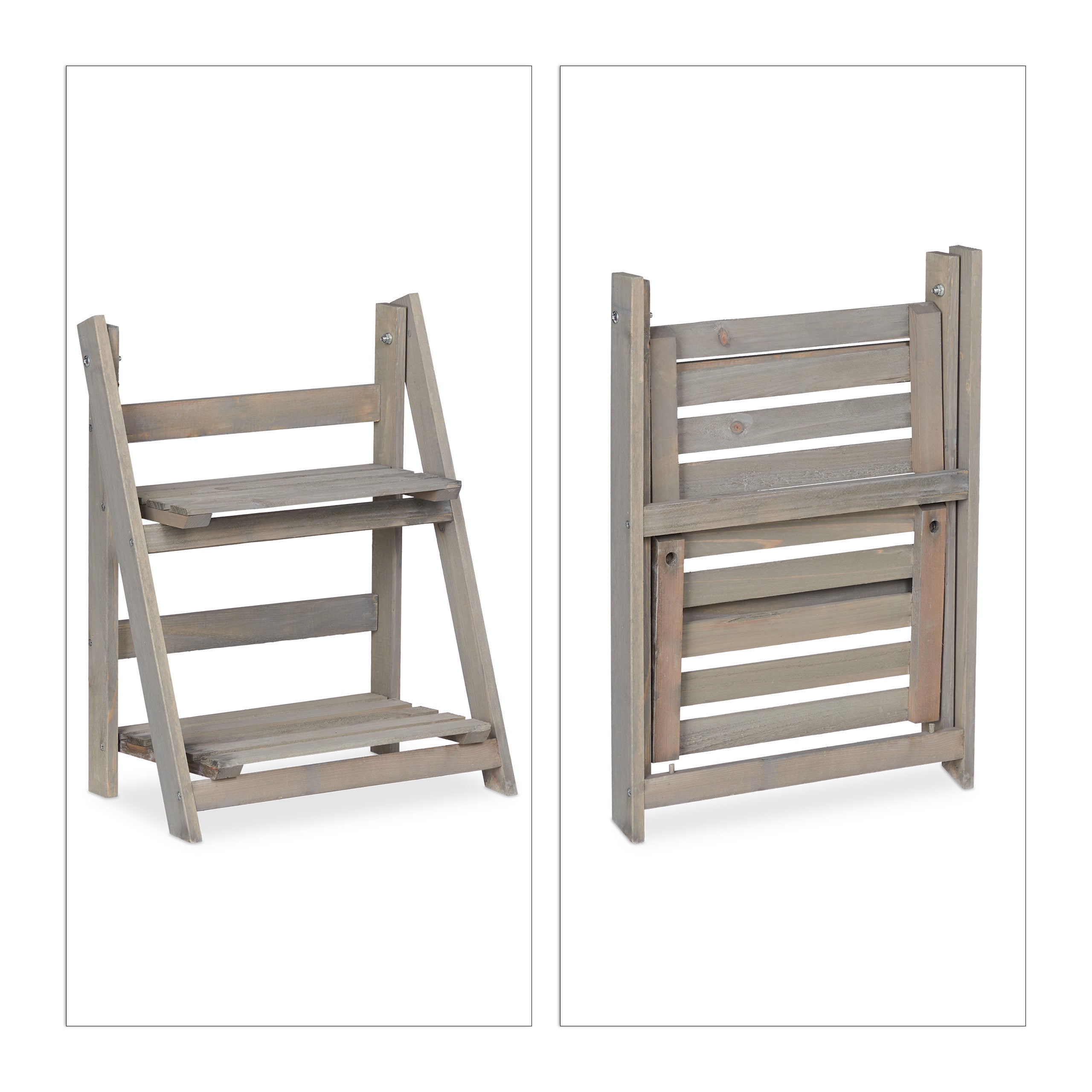 Escalier à fleurs, étagère bois, Escalier plantes échelle pliante intérieur, HxlxP: 51,5 x 41 x 24 cm, gris, Relaxdays - 9