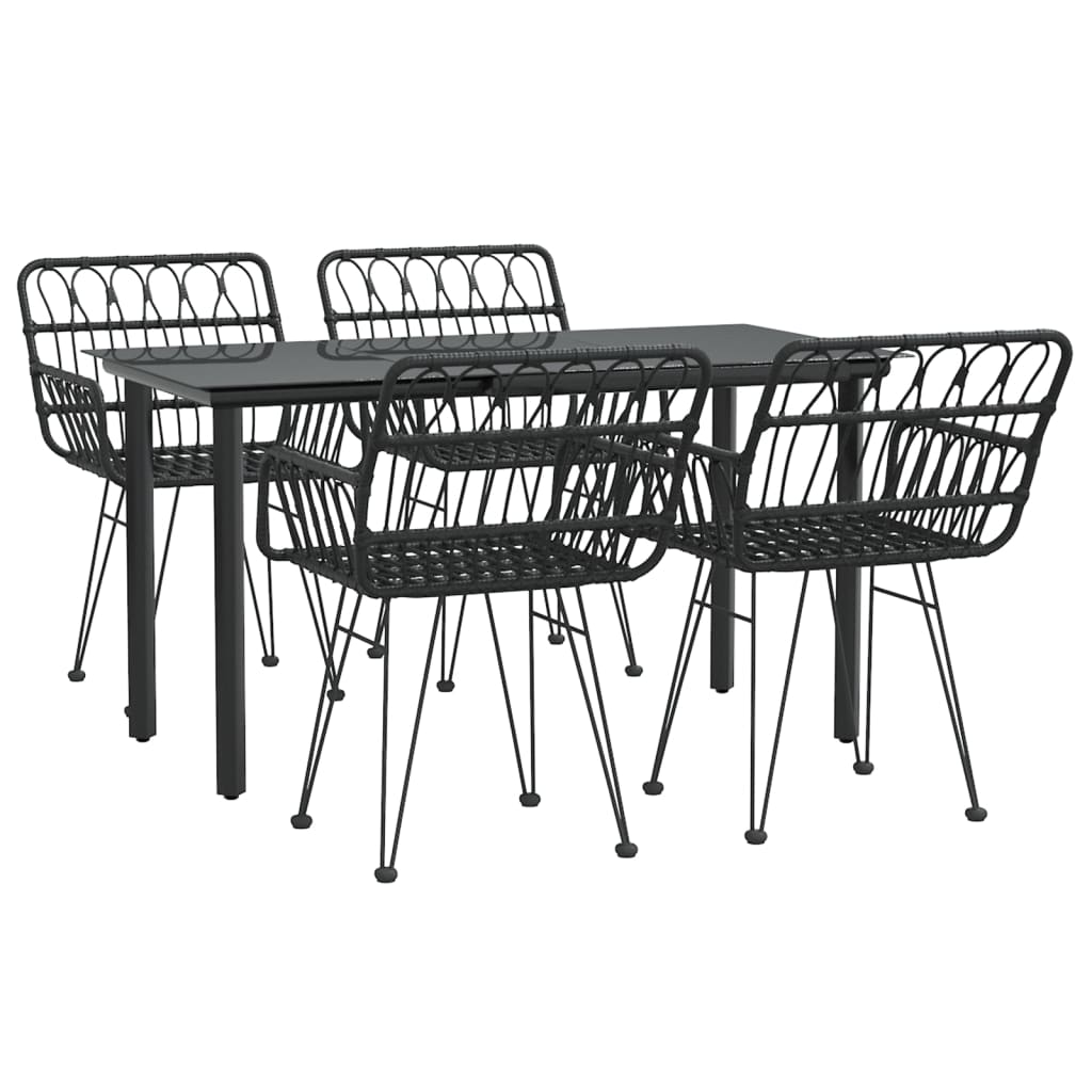 Ensemble à manger de jardin 5 pcs | Salon de jardin Noir Résine tressée - 3