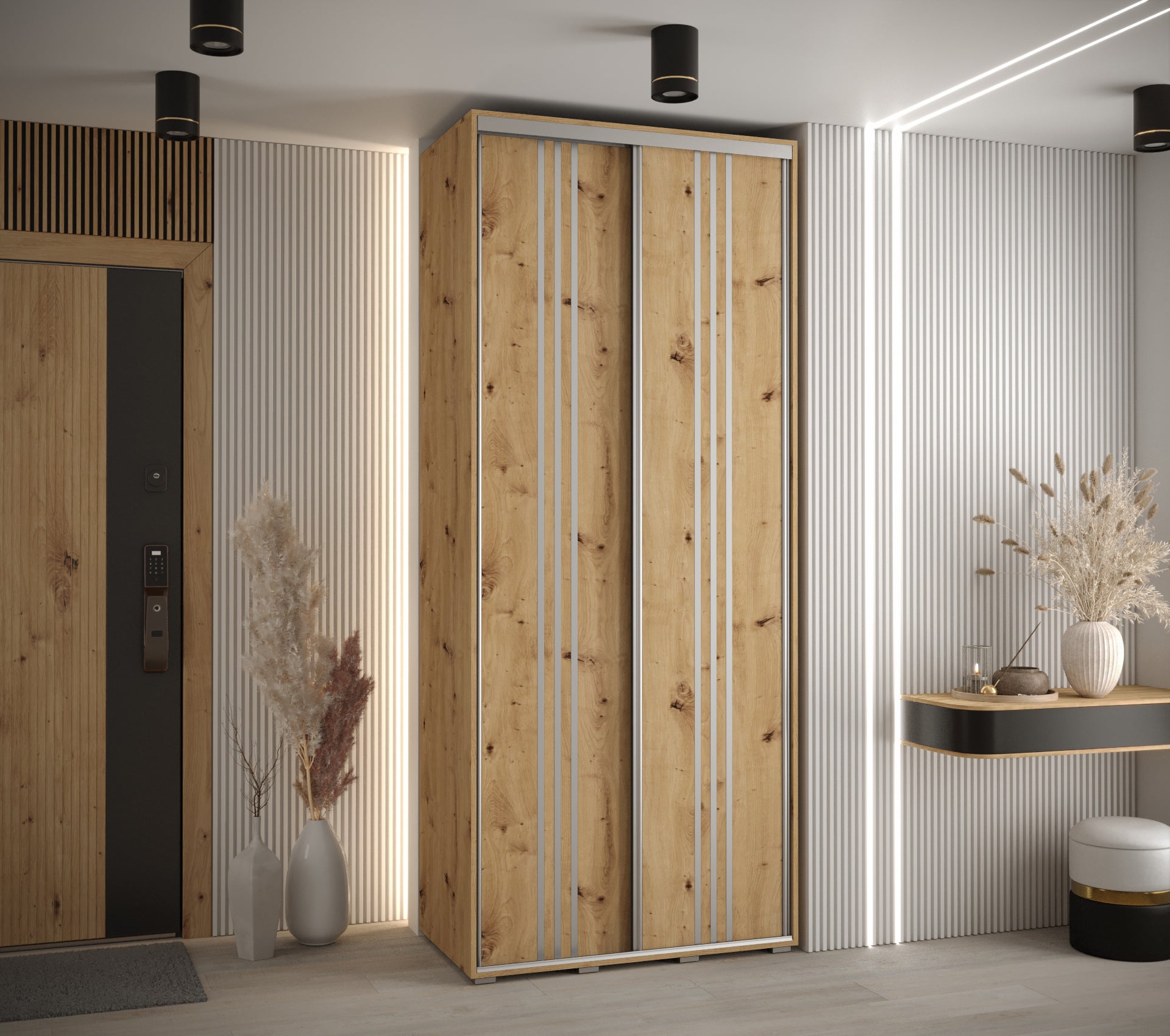 Szafa przesuwna wysoka Davos 6 110 x 45 x 235,2 cm artisan + artisan + u. srebrny - Abiks Meble - 2