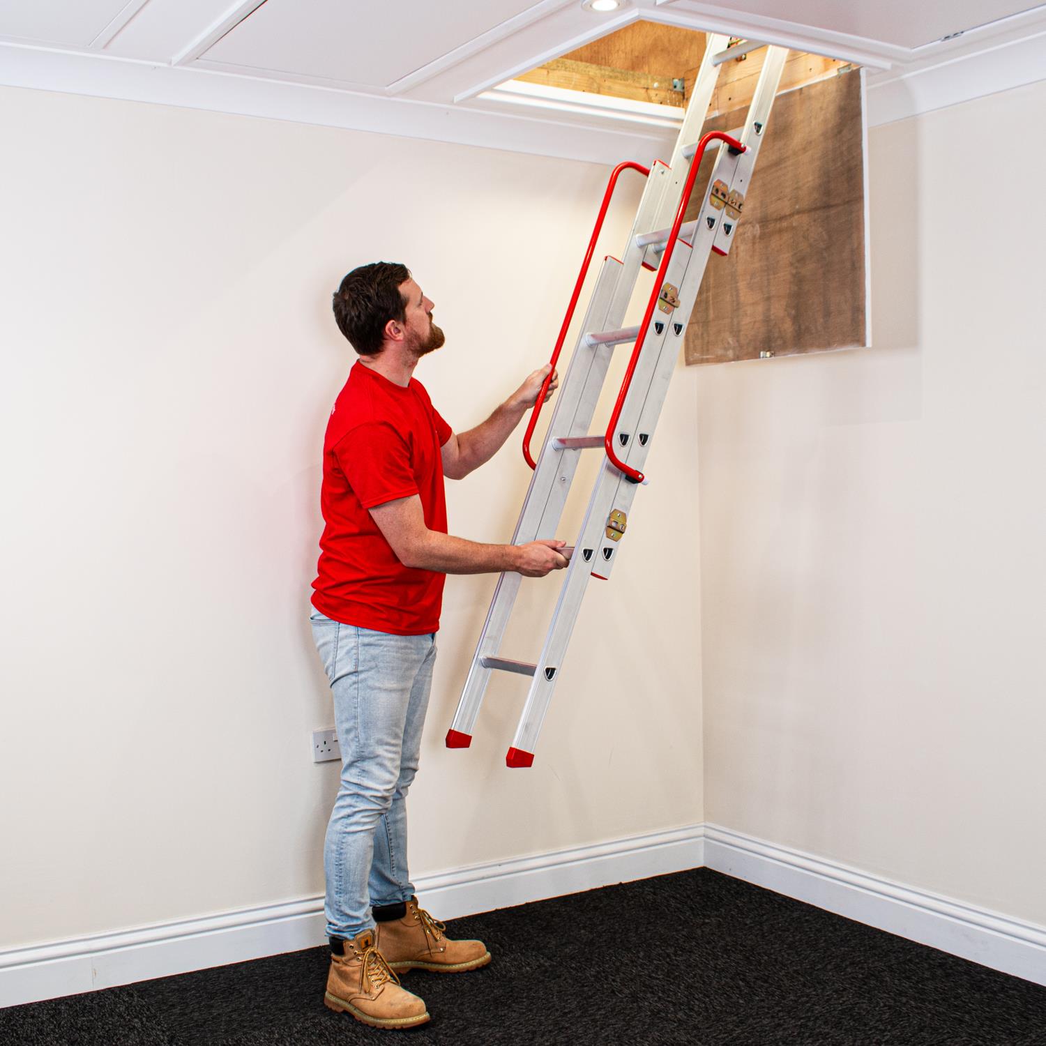 Échelle de grenier coulissante aluminium 3 sections avec main courante, Charge max. 150 kg, EN14975, BPS Depot - 3