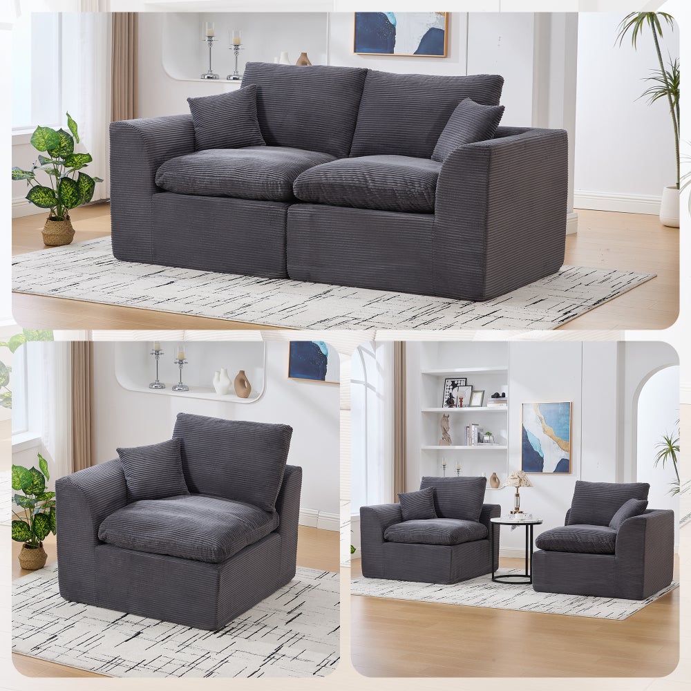 Sofa, 2-Sitzer, minimalistisch, weicher Stoff, mit Kissen, skandinavisch