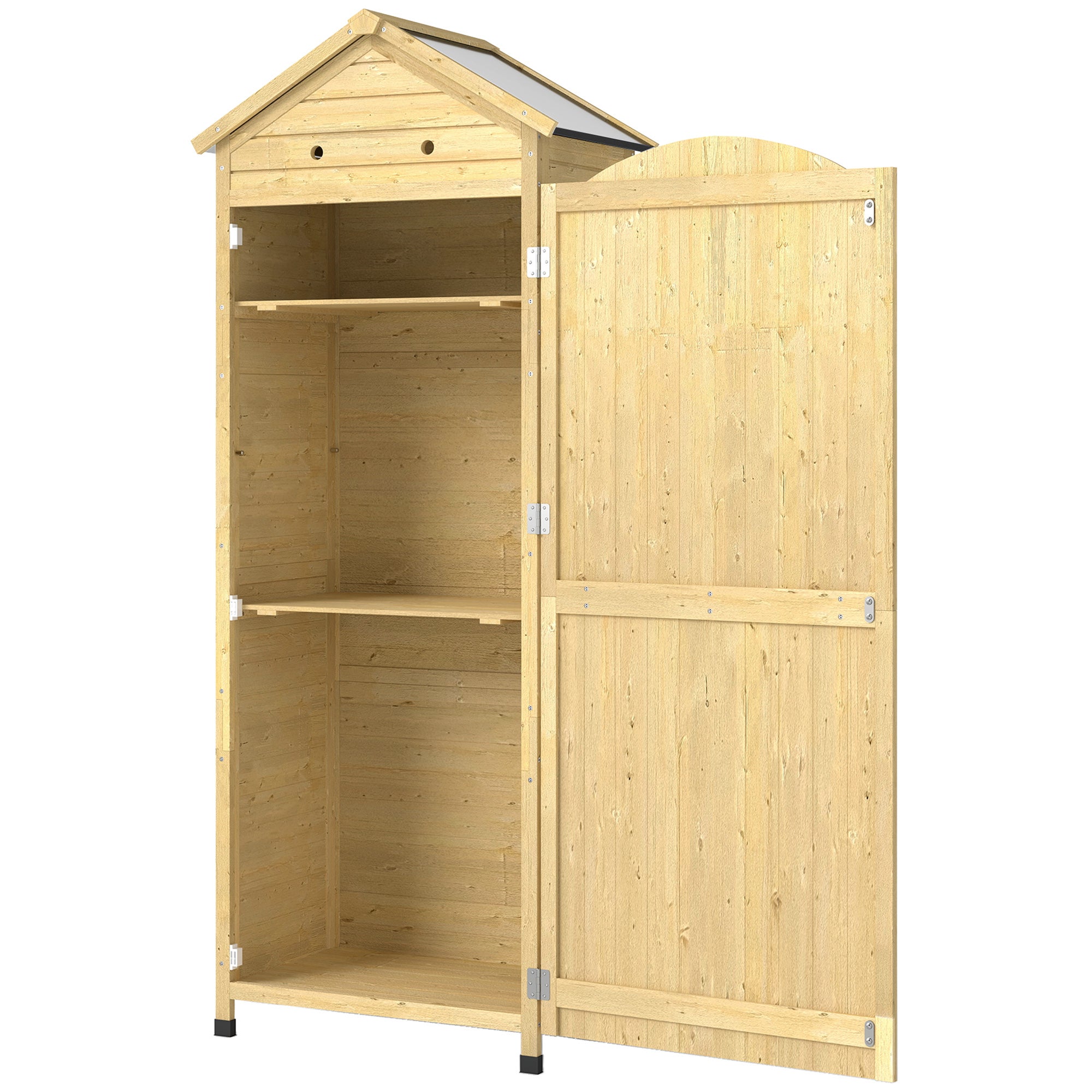 Armoire de Jardin en Bois Toit Acier Galvanisé Texture Gaufrée Étagères Réglables 85x58x213cm Bois Naturel - 2