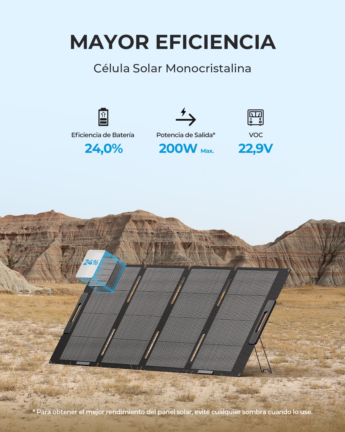 Painel solar BLUETTI PV200, 200 W para central elétrica EB3A/EB55/EB70/AC200MAX/AC500, painel solar monocristalino dobrável para viagem, acampamento - 7