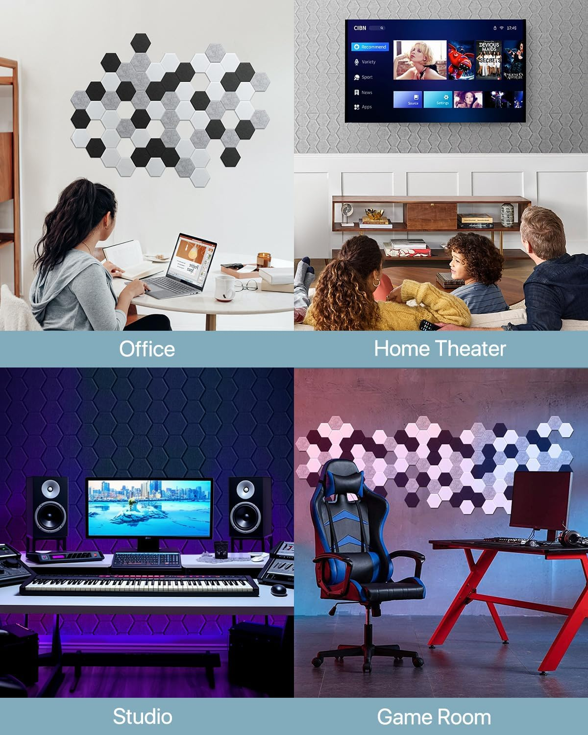 Lote de 12 paneles acústicos autoadhesivos, relleno insonorizante de poliéster, paneles murales insonorizantes de alta densidad, 30 x 30 cm, blanco - 3