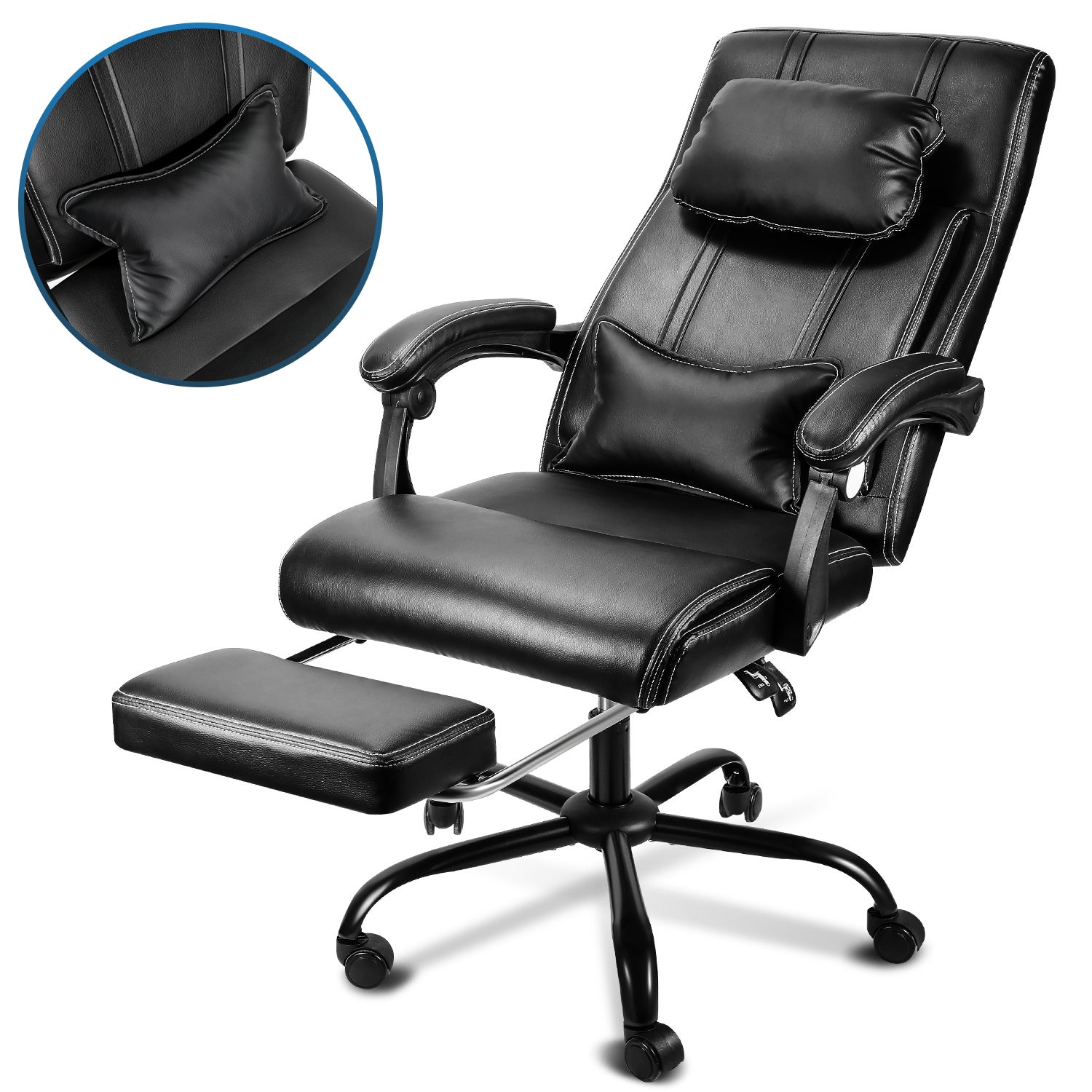 Sillón de oficina sillón giratorio sillón de ejecutivo con ruedas y reposabrazos sillón de escritorio sillón giratorio con cojín lumbar ajustable