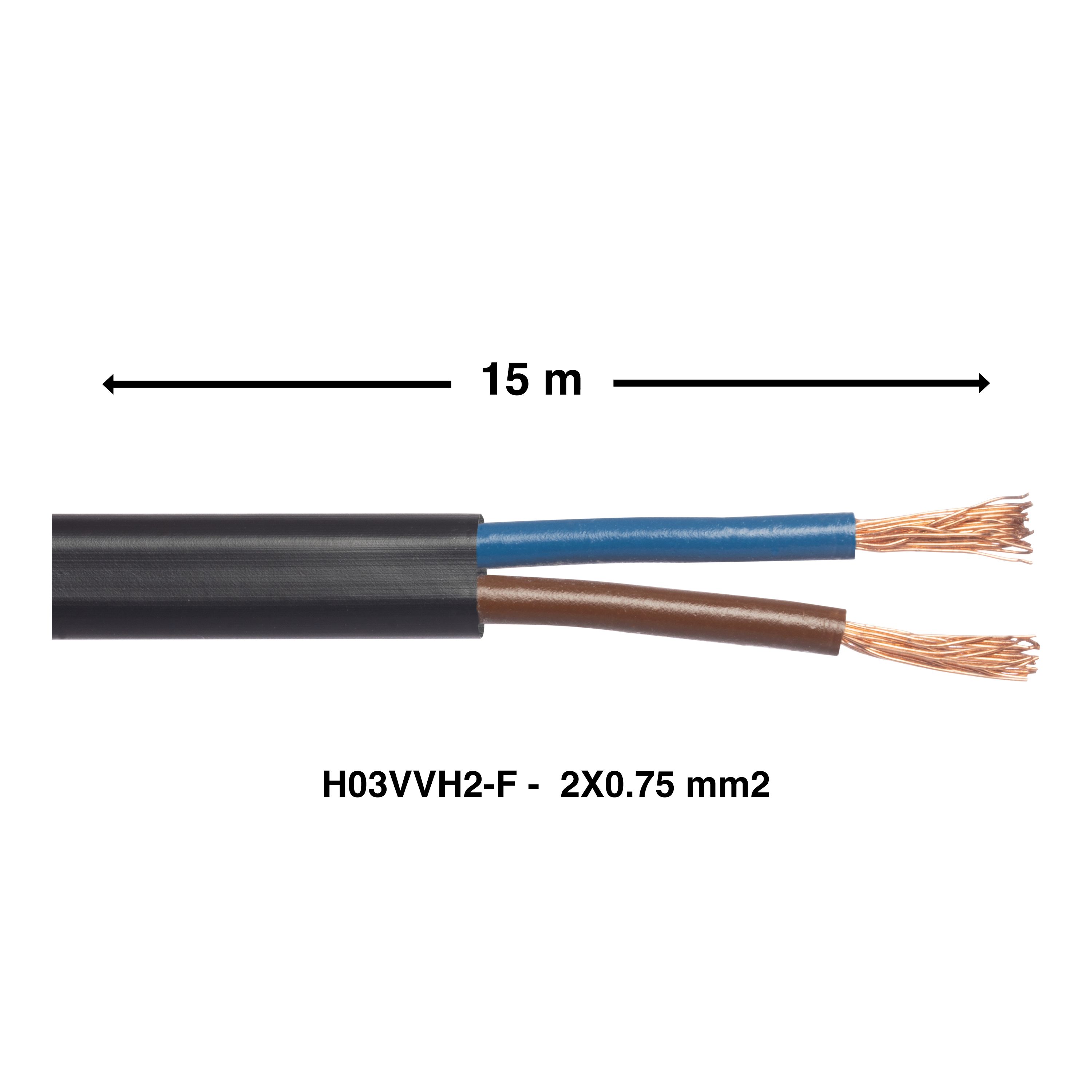 Cable eléctrico 2x0.75 mm² h03vvh2-f L. 15m negro - 2