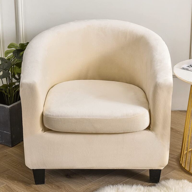 Velours Housse de Fauteuil Club Cabriolet Ensemble de 2 Pièces avec Housse de Coussin, Housse pour Fauteuil Salon Crapaud Extensible Tub Chair, BEIGE - 2