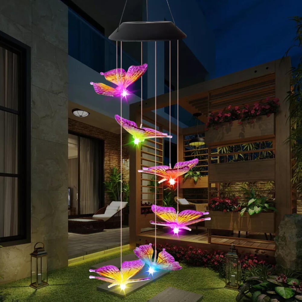 Carillon Solaire à LEDs Changeantes - 75 Cm - Décoration Jardin Extérieur - Imperméable - Éclairage Automatique