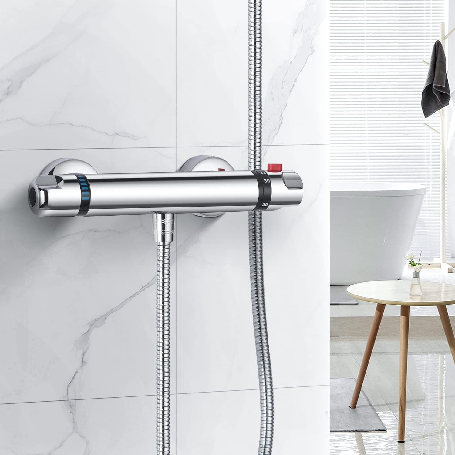 Mitigeur Douche, Mitigeur Thermostatique Douche, Mitigeur Thermostatique de Douche avec Bouton Sécurisé à 38°C, Robinet Thermostatique avec Bouton A - 2