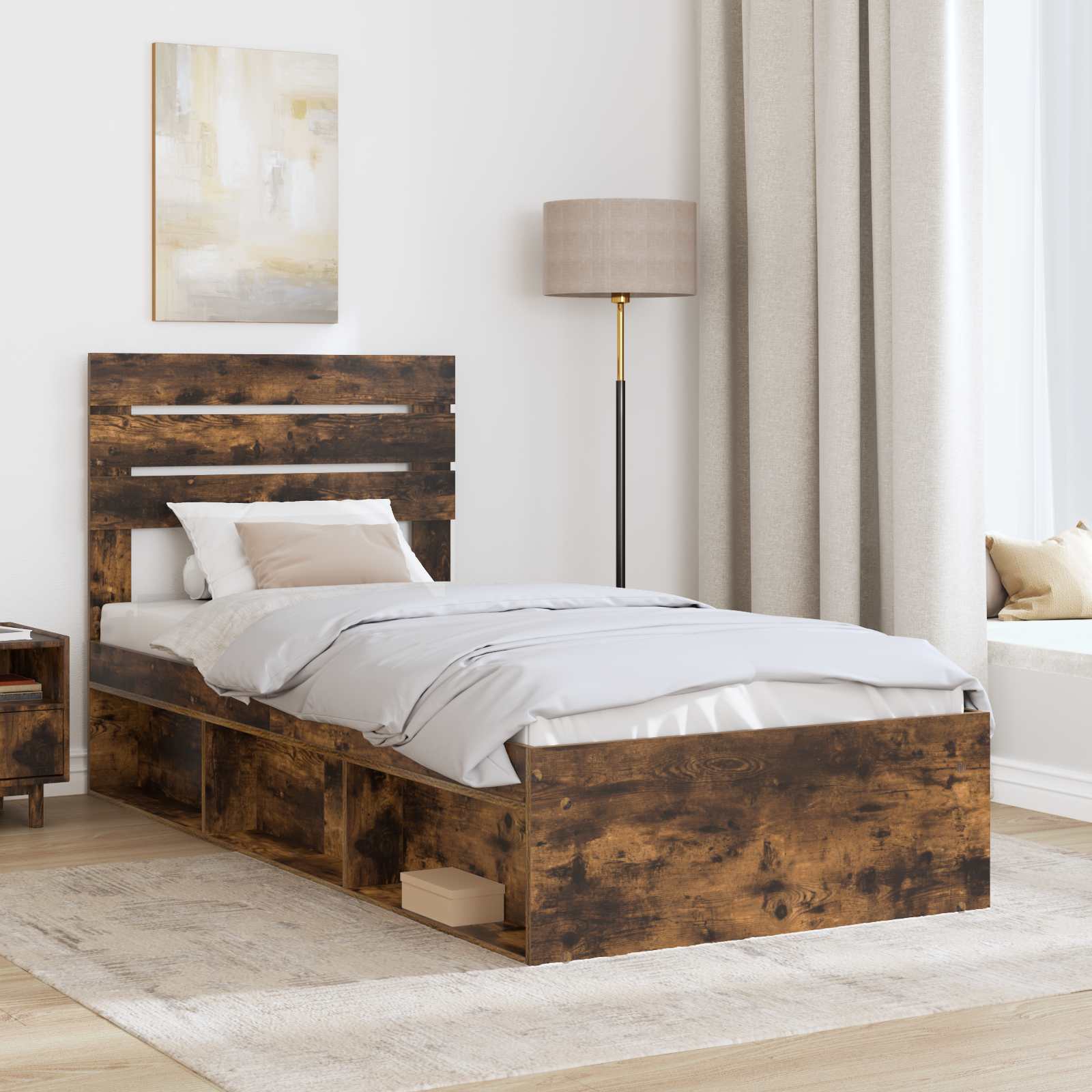 Cadre de lit avec tête de lit chêne fumé 75 x 190 cm en pin massif - 3