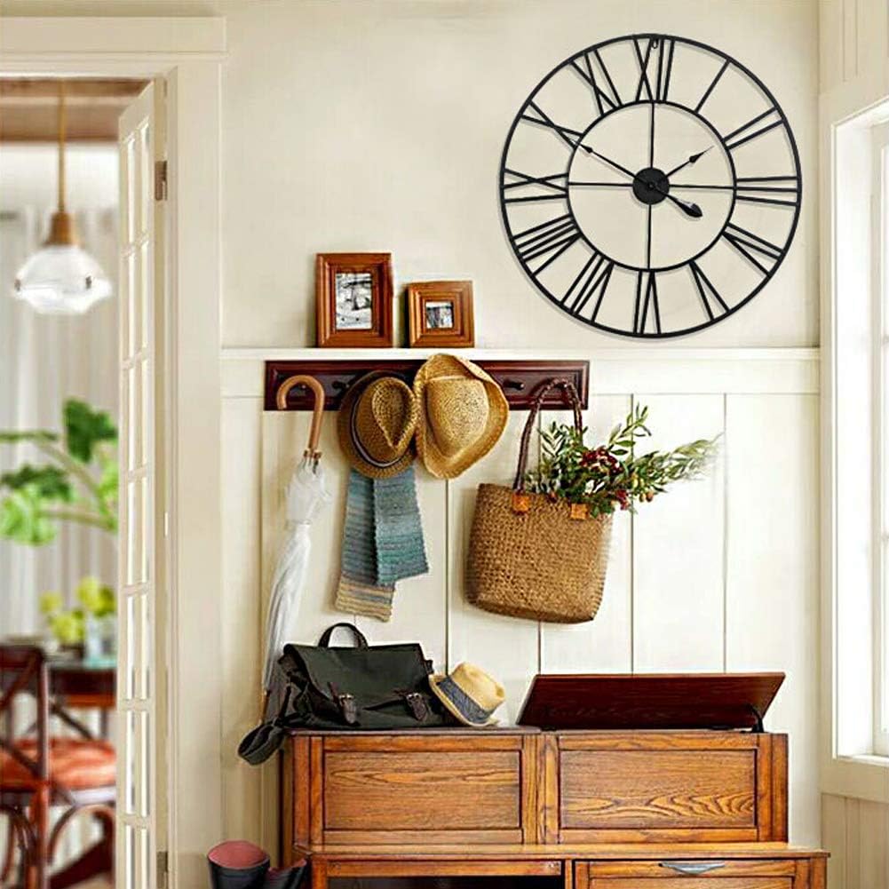 Reloj de pared para exterior, grande, de hierro forjado, con números romanos, 50 cm (negro) - 3