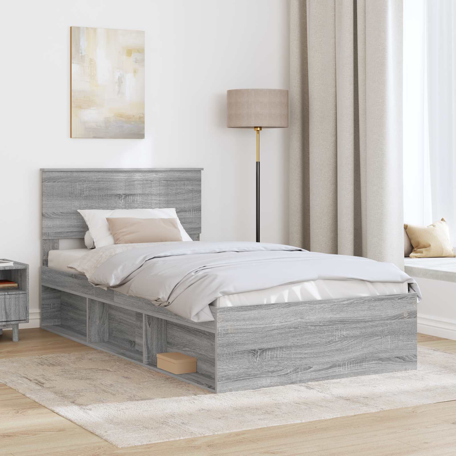 Cadre de lit Gris 100 x 200 cm Pin massif - 3