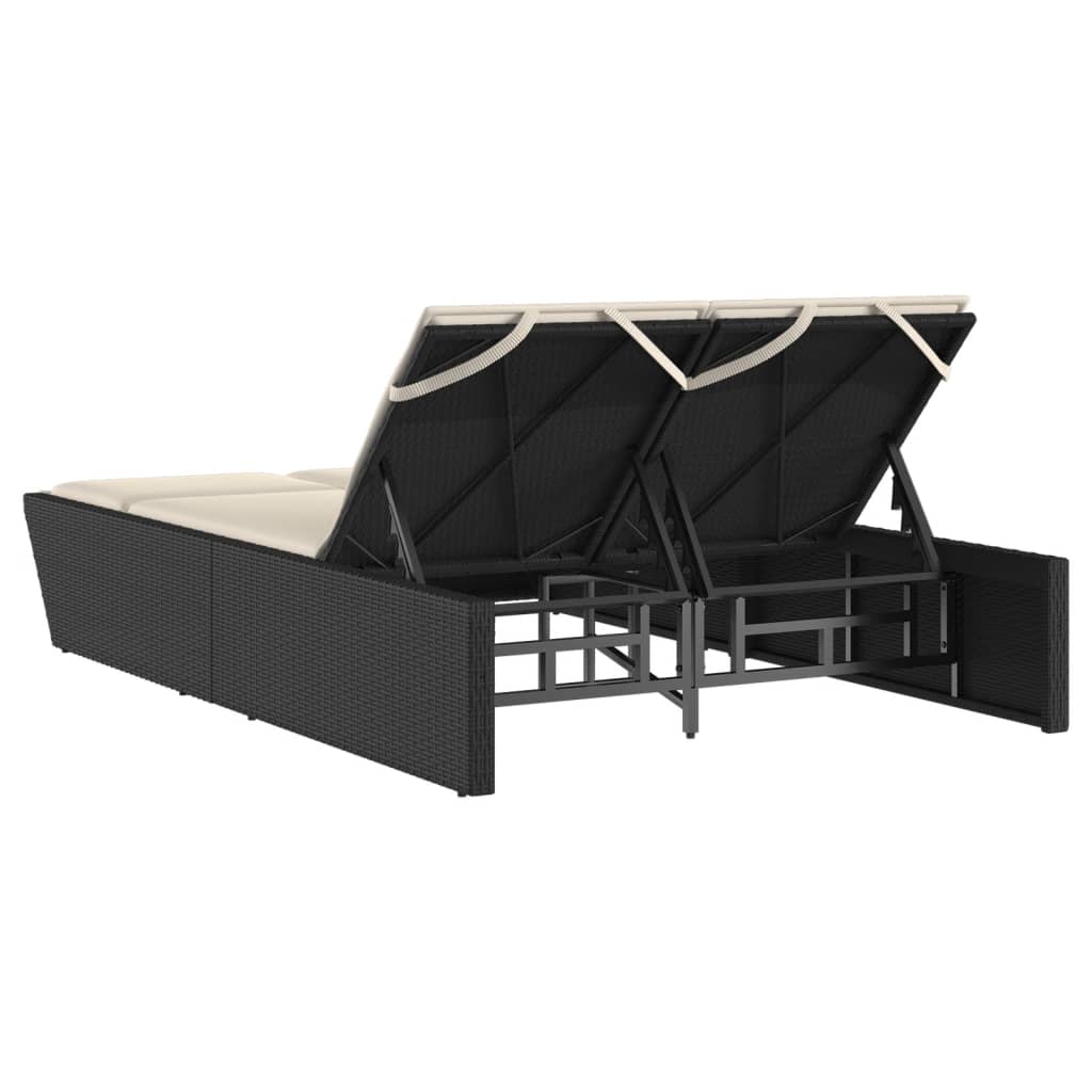 Espreguiçadeira | Chaise longue | Cadeira dupla com almofadões vime PE preto CFW56522 - 5