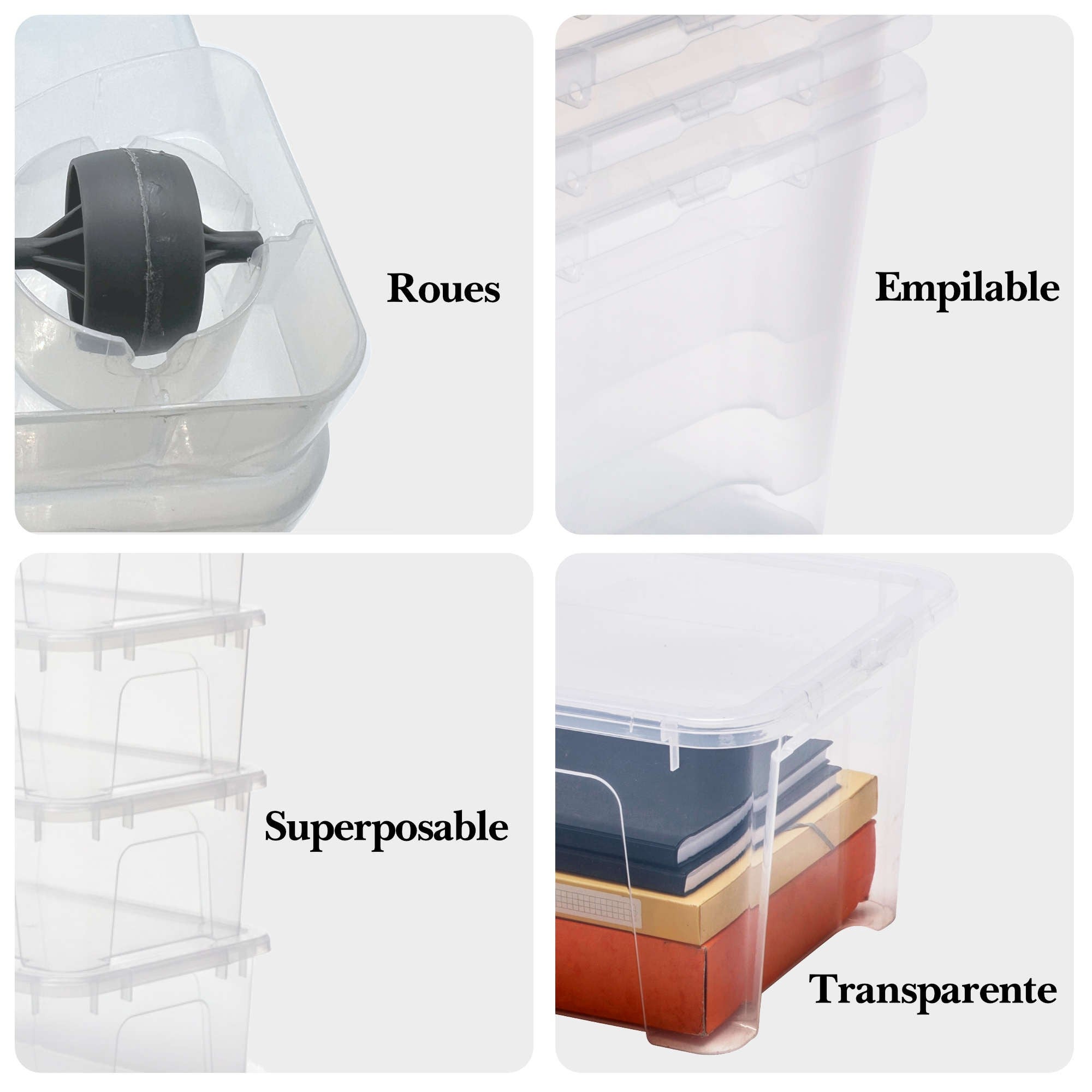 Lot de 2 boîtes de rangement sous le lit à roulettes 50L en plastique transparent avec couvercle VIEW BOX - 3