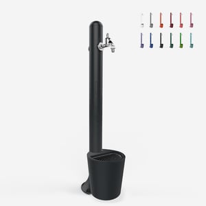 Fontana Da Giardino Moderna In Acciaio Antracite - Altezza 1m, Con Rubinetto Ottone E Ciottoli - Foto 6