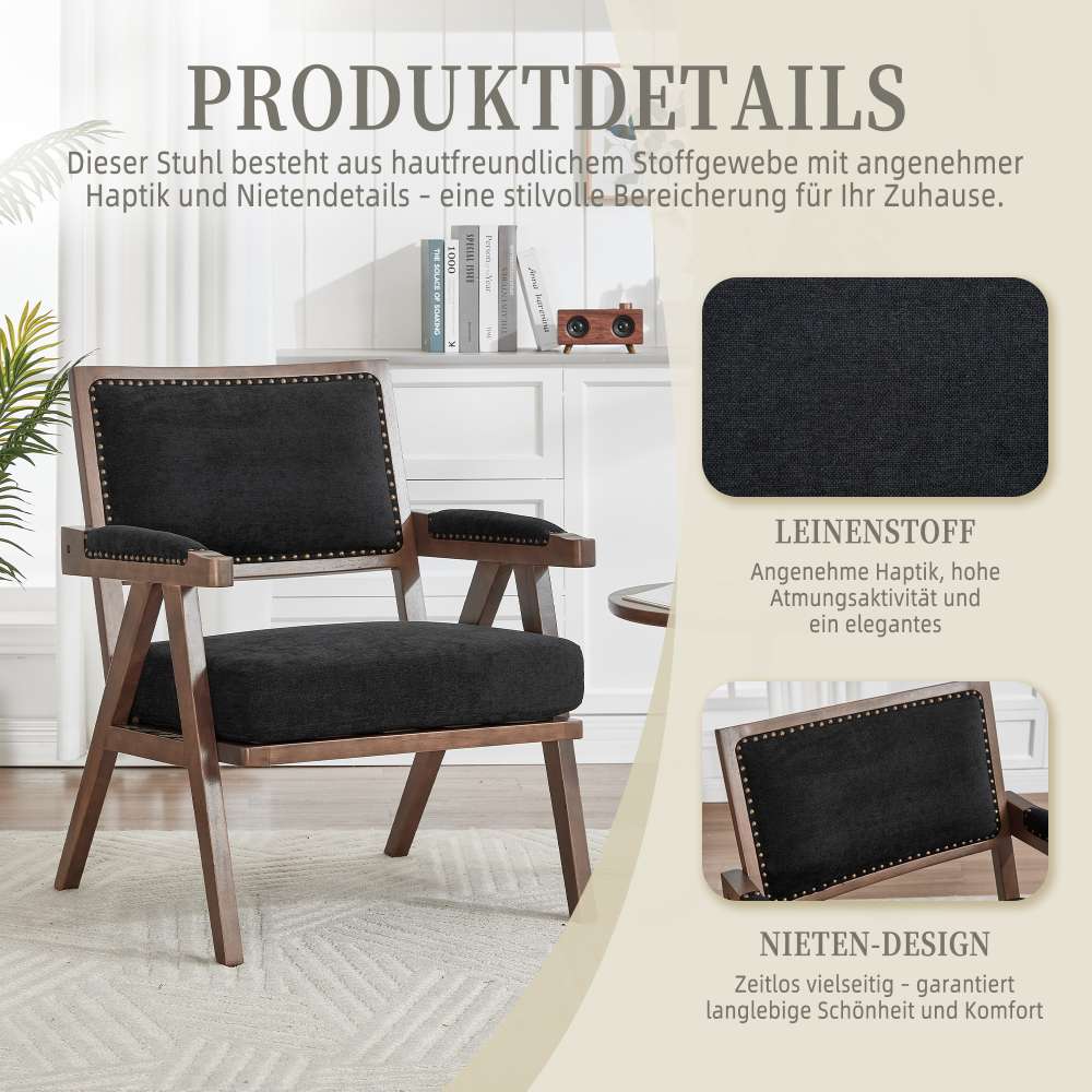 Fauteuil Lounge Tissu Moderne Mid-Century avec Accoudoirs et Cadre Bois pour Salon, Chambre, Bureau - 2