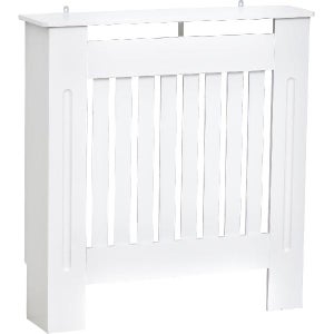Copritermosifone In Legno Multistrato - Bianco, 104x20x82 Cm, Con Ripiano, Design A Doghe