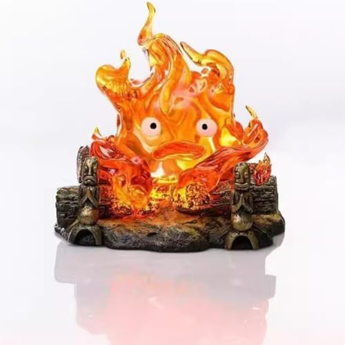 Lámpara Nocturna Calcifer de Resina con Efecto de Llama Parpadeante para Halloween y Camping