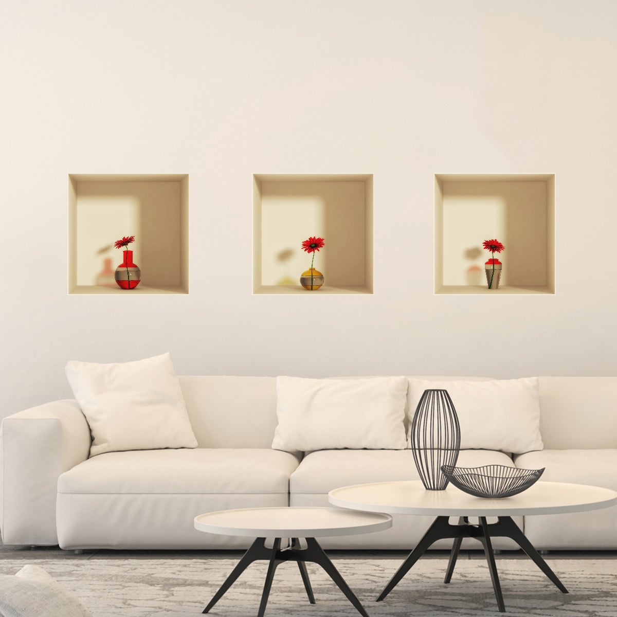 Vinilo efecto 3d flores rojas - adhesivo de pared - revestimiento sticker mural decorativo - 30x90cm