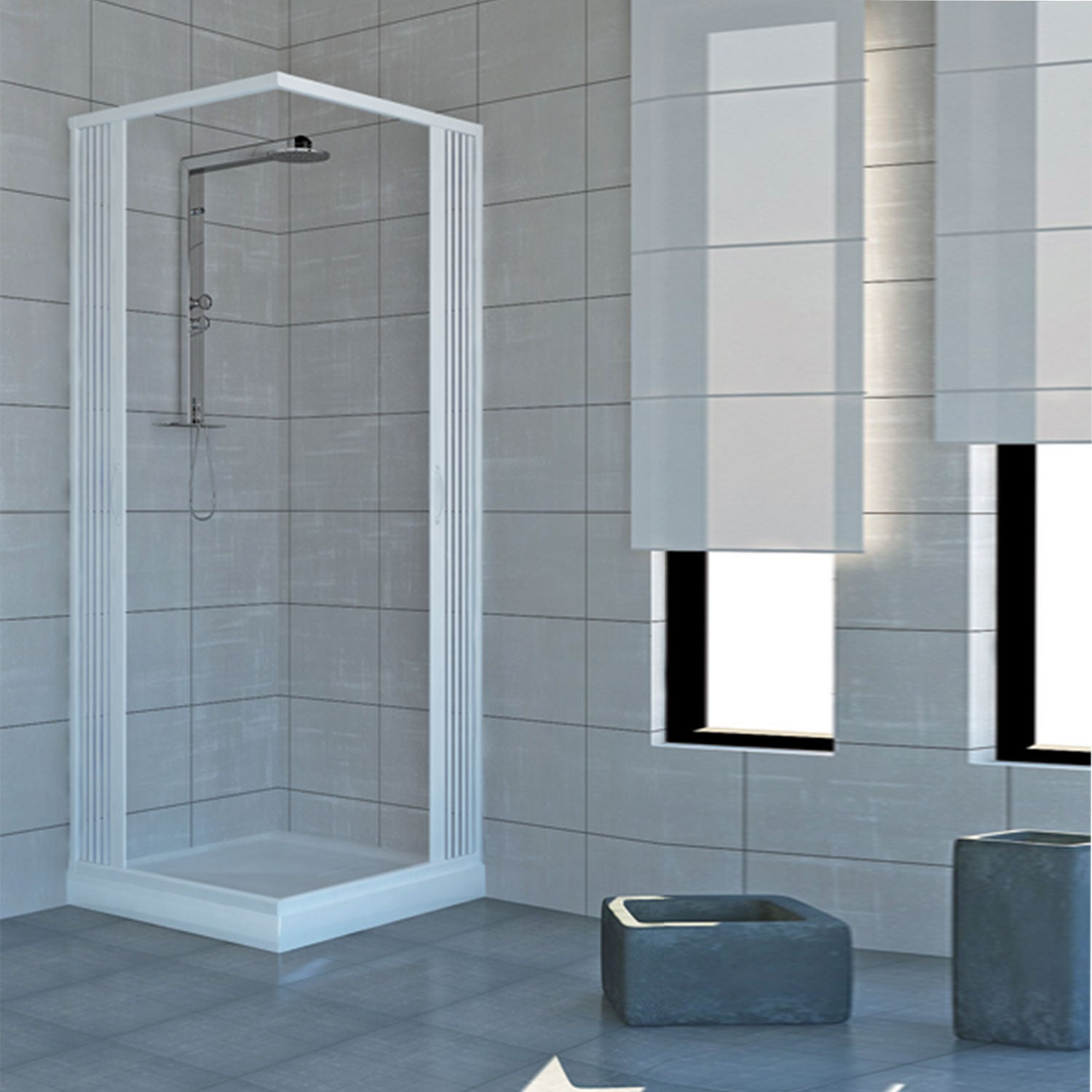 Mampara de Ducha 70x80 CM 185 de PVC mod. Acquario con apertura Central - 5