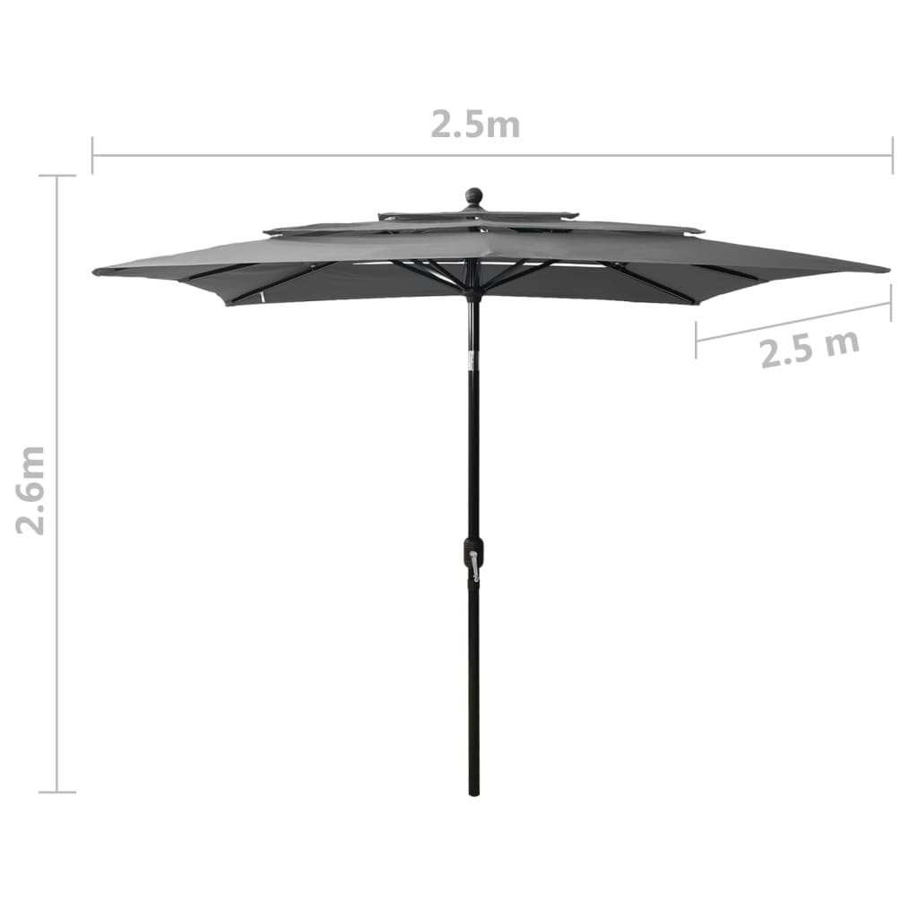Parasol à 3 niveaux avec mât en aluminium Anthracite 2,5x2,5 m - 8