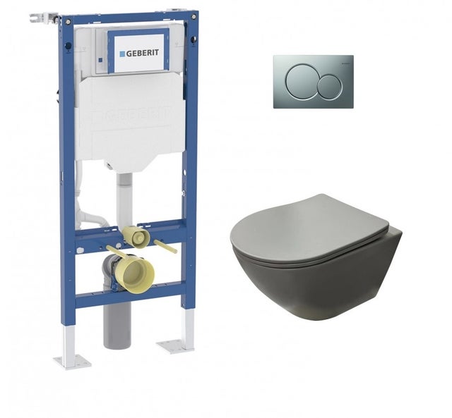 Pack Geberit UP320 + Cuvette sans bride KELOS Flush Gris Clair + Plaque Sigma Chromé Mat