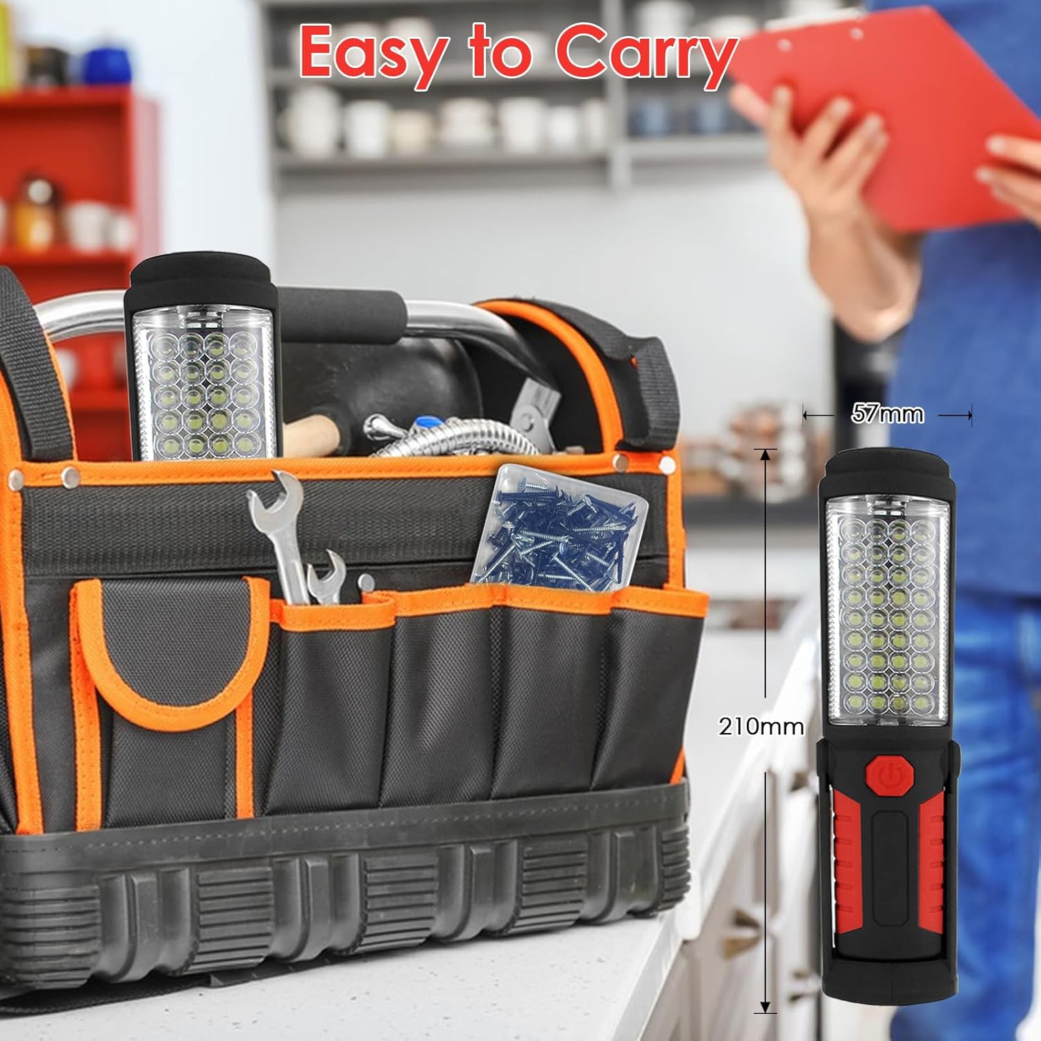 Lampe de Travail Rechargeable Rechargeable Puissante, Baladeuse LED Lampe Atelier avec Base Magnétique, Torche pour Auto, Atelier, Camping et Urgence - 6