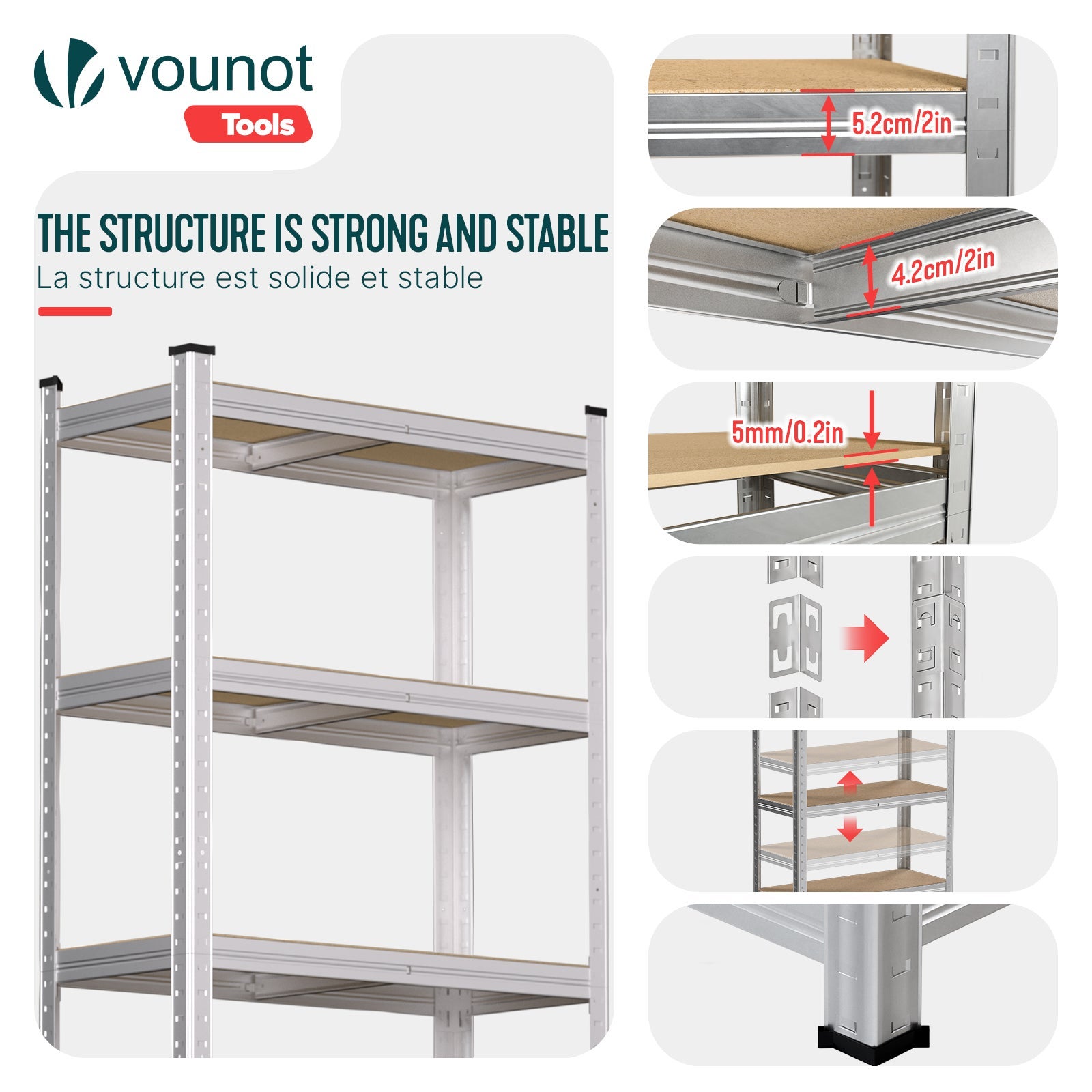 Lot de 2 étagères métalliques charge lourde 875kg - 70x30x150cm - 5 tablettes réglables - rayonnage robuste VOUNOT® - 4