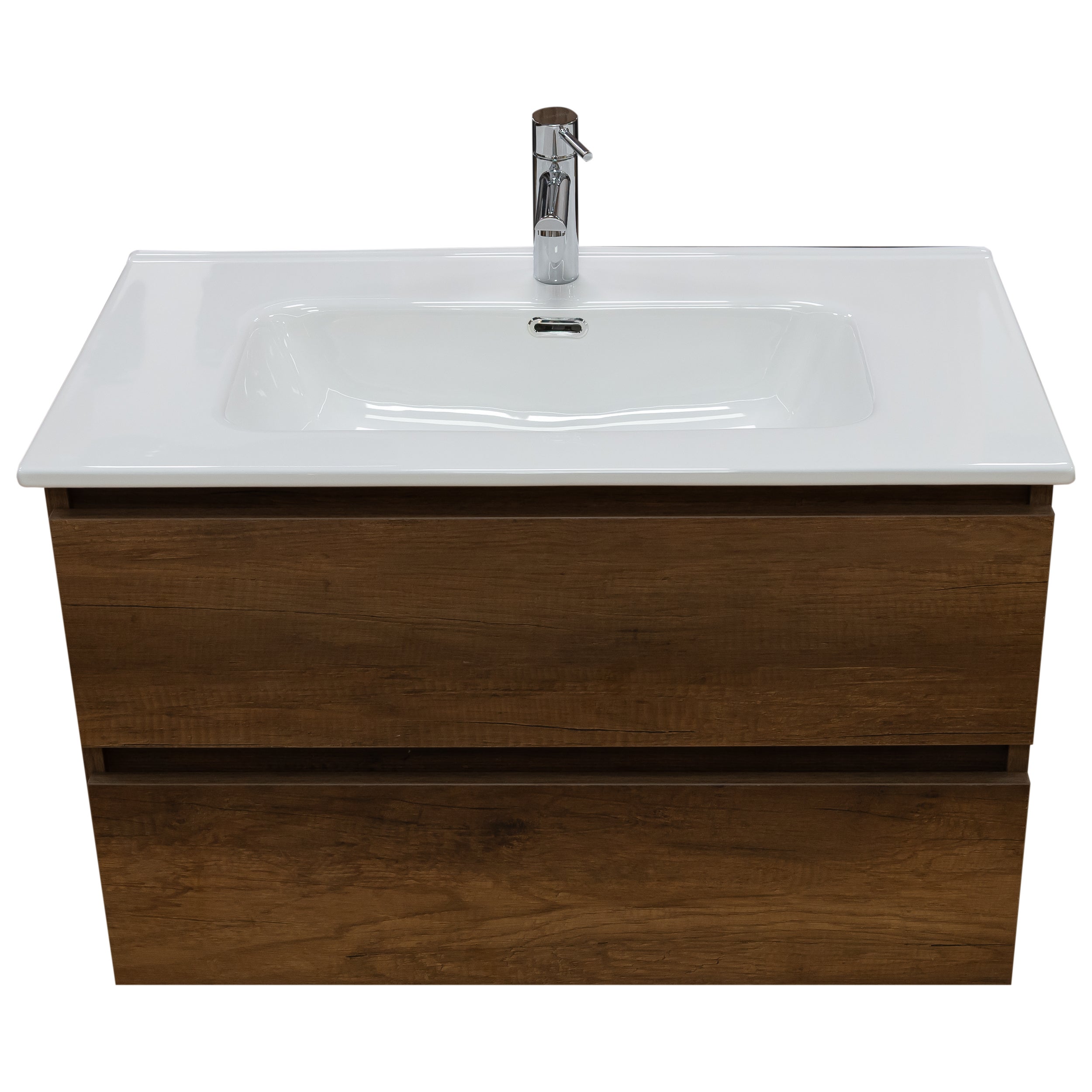Mobile bagno sospeso 100 cm in legno color noce con lavabo, specchio e faretto a led I Made in Italy - 3