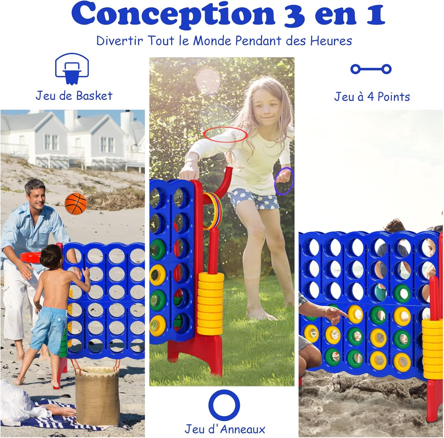 Puissance 4 Géant,Jeu de Société Puissance 4 avec 42 Anneaux et Curseurs pour Redémarrage Rapide, 84 x 33 x 79 cm, Rouge - 9