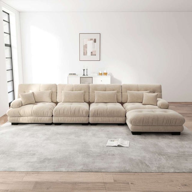 Sofá modular em L 4 lugares com conforto cloud, conjunto de sofá DIY, tecido chenille, pufe móvel