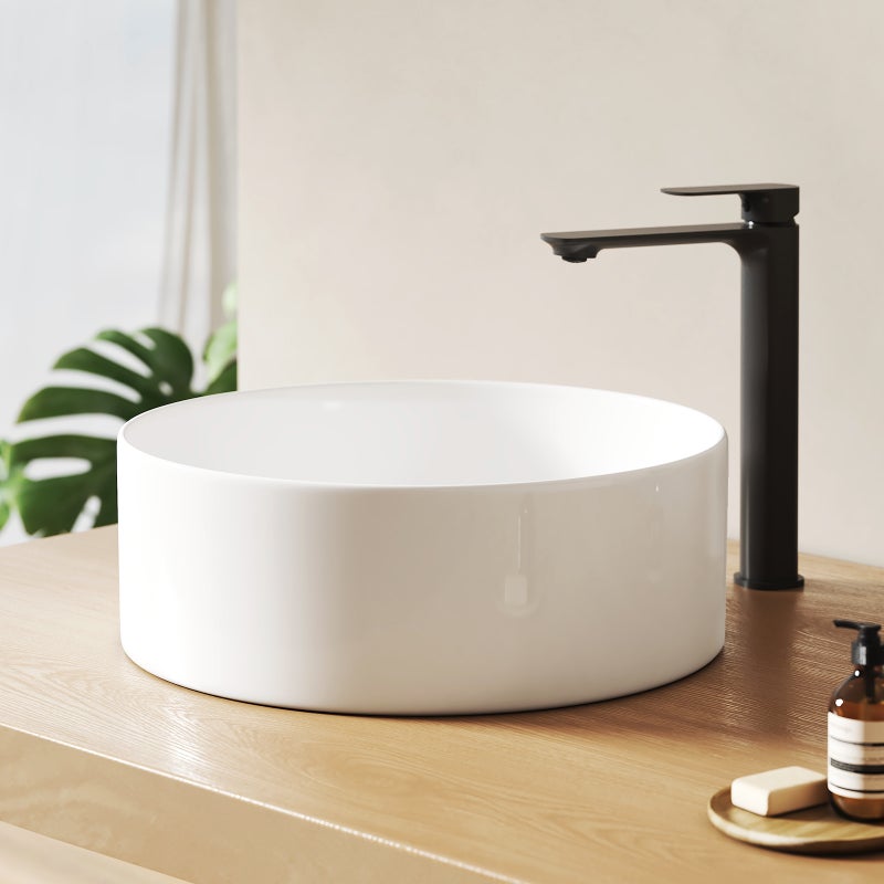 EMKE Okrągła Umywalka nablatowa 35x35x11 cm, Umywalka ceramiczna łazienkowa, montaż nablatowy, Matowa Biała