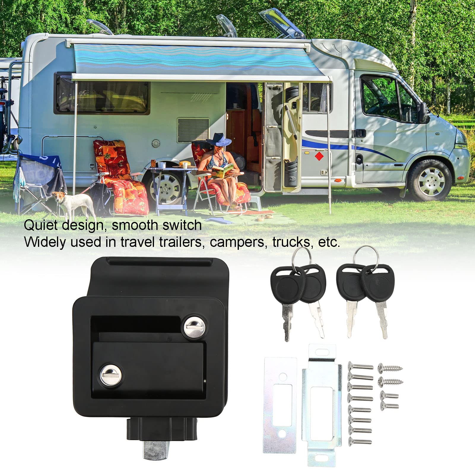 Serratura di sicurezza per porta d'ingresso per camper, serratura a scatto incorporata in lega di alluminio per roulotte (nero) - 6