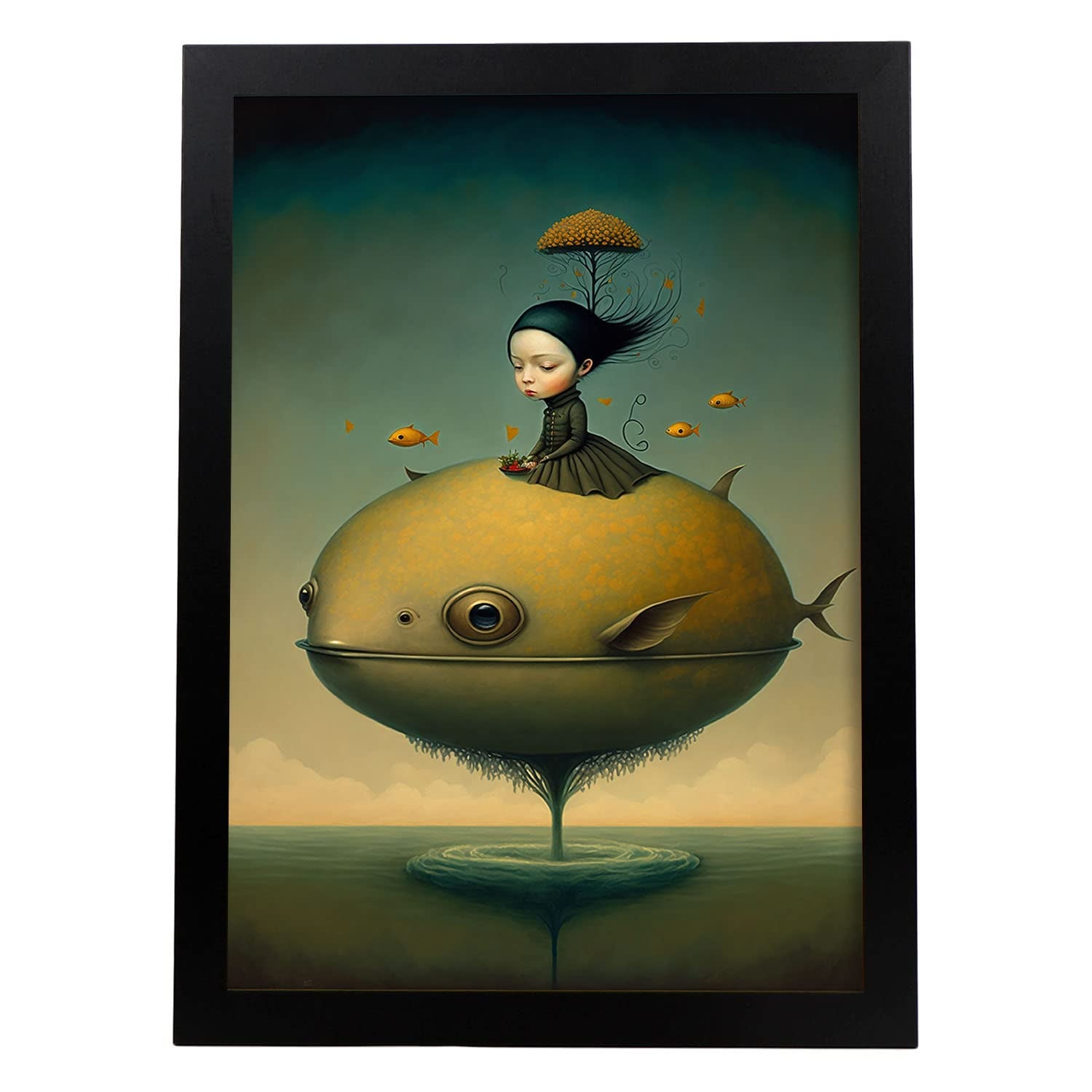 Nacnic poster montura pez en estilo surrealismo cinematográfico ilustraciones y grabados de historieta abstracta y artística para a3 marco negro