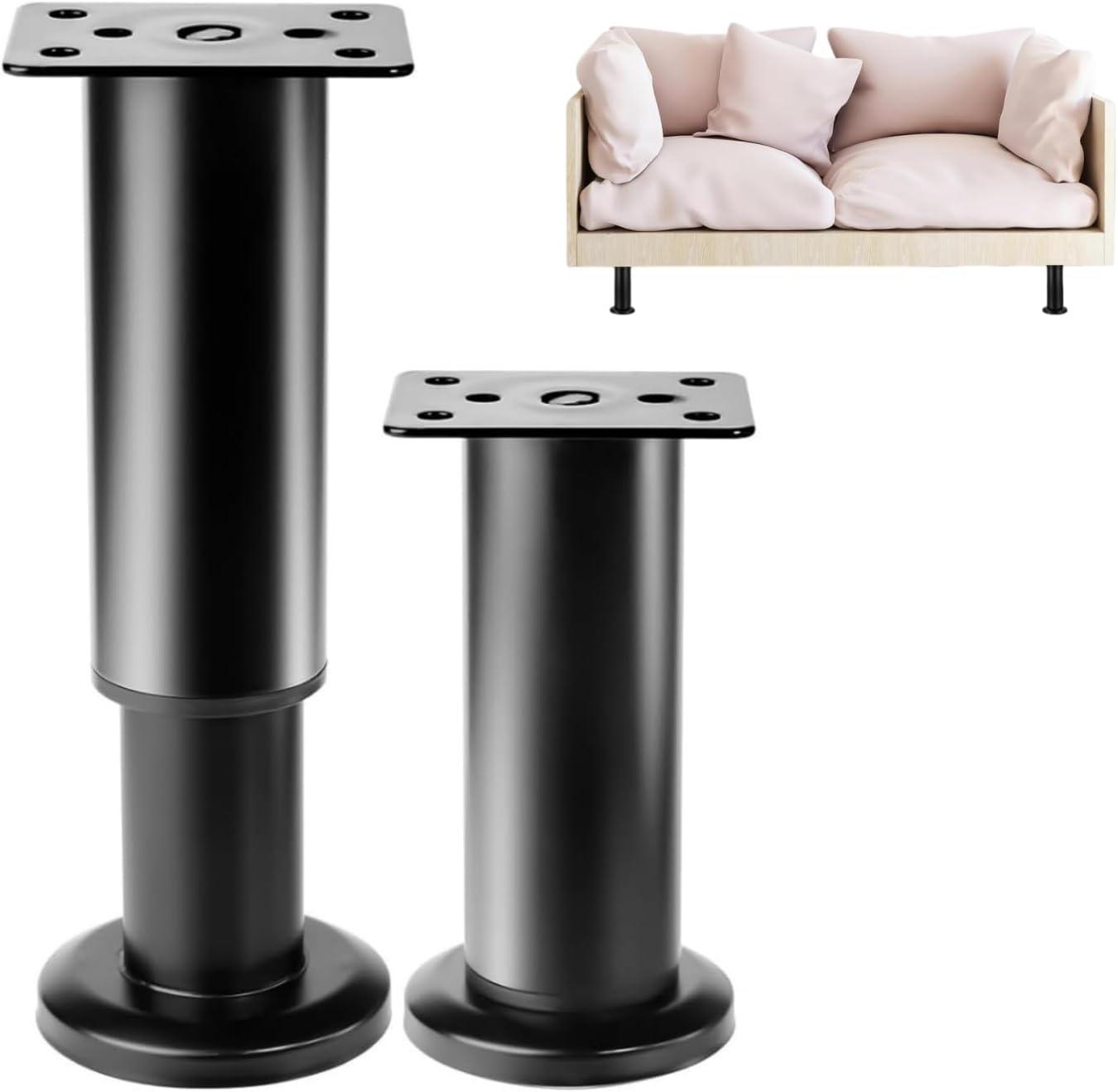 2 x Picioare reglabile pentru mobilă, 12-18 cm, picioare metalice reglabile pentru mobilă, dulapuri, comode, canapele, paturi, mese, măsuțe de cafea