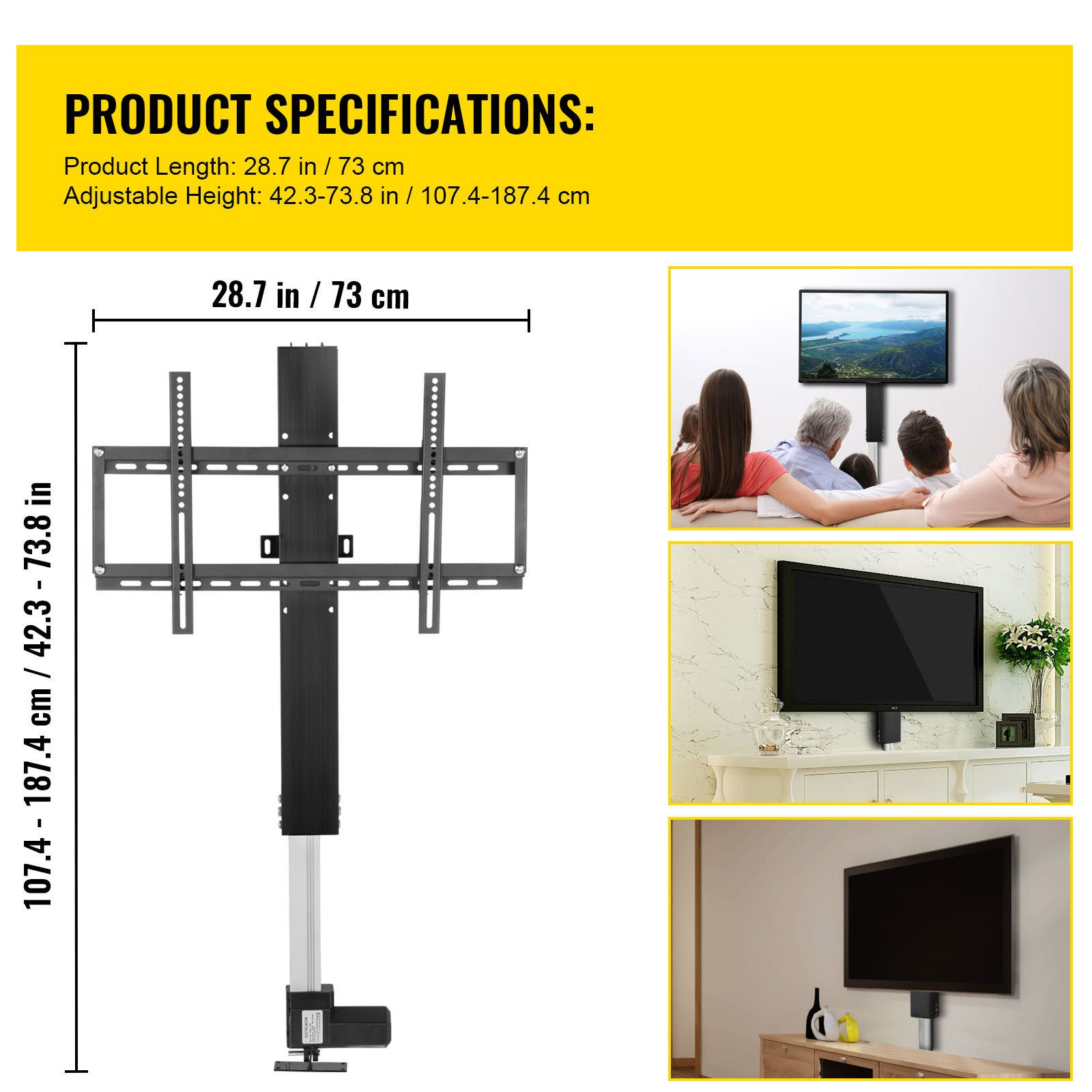 Support élévateur motorisé pour TV,SucceBuy support électrique pour TV à écran plat 26« -60 » LCD/LED/OLED Plasma,levage automatique,noir - 9