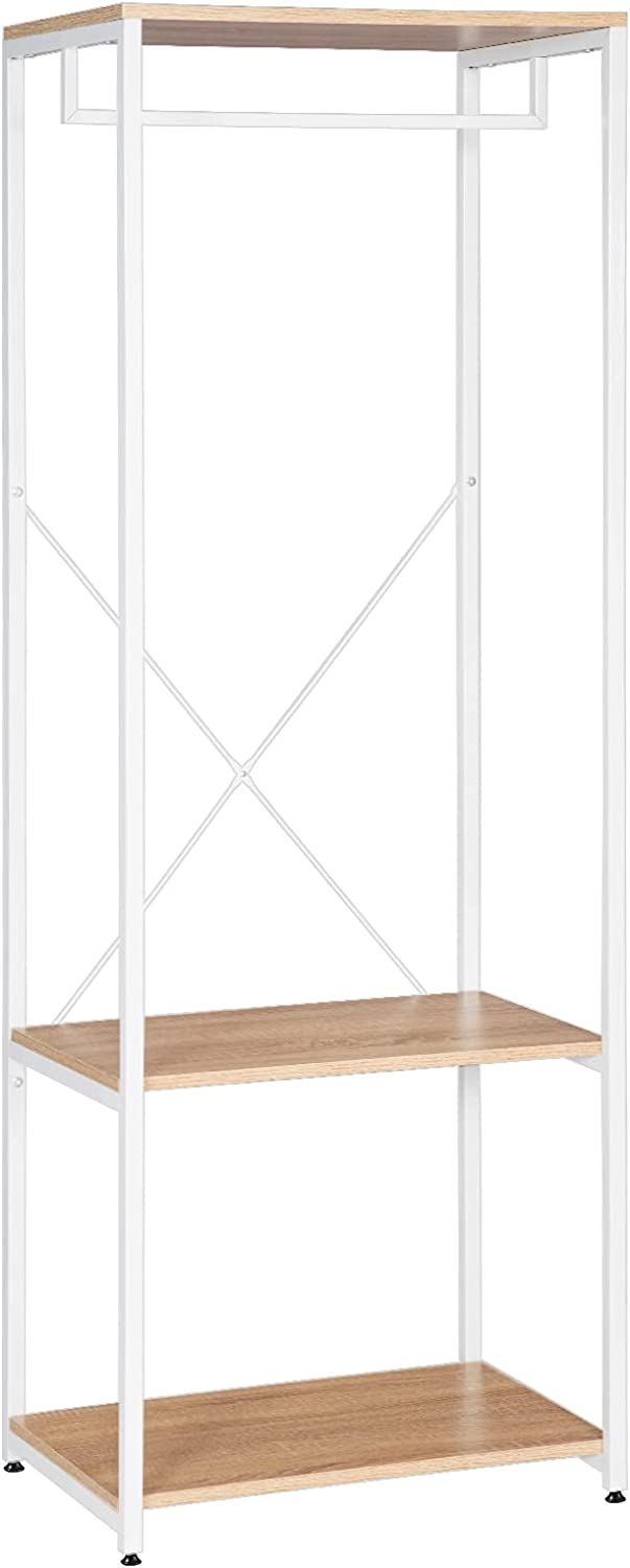 Armoire de rangement WOLTU, Étagère à vêtements, Portant à vêtements en métal et bois, 60 x 40 x 167 cm, Blanc+chêne clair - 5