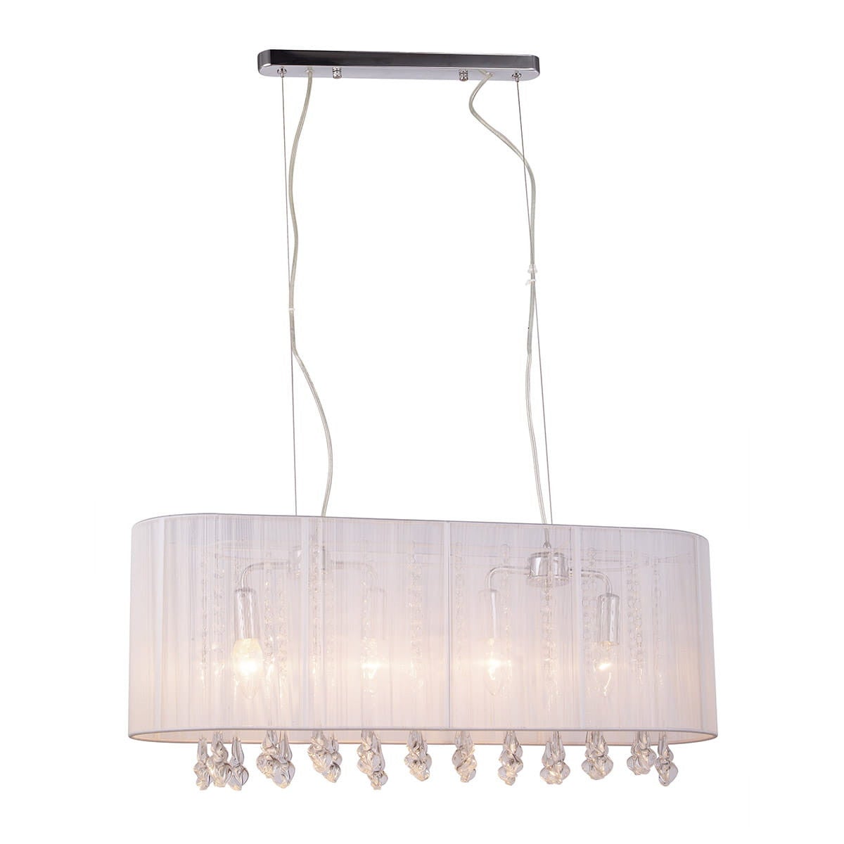 Lampa wisząca Isla biało-chromowana-przezroczysty 4xE14x40W kryształowa wym: 100 x 70 x 18 cm tkanina Italux