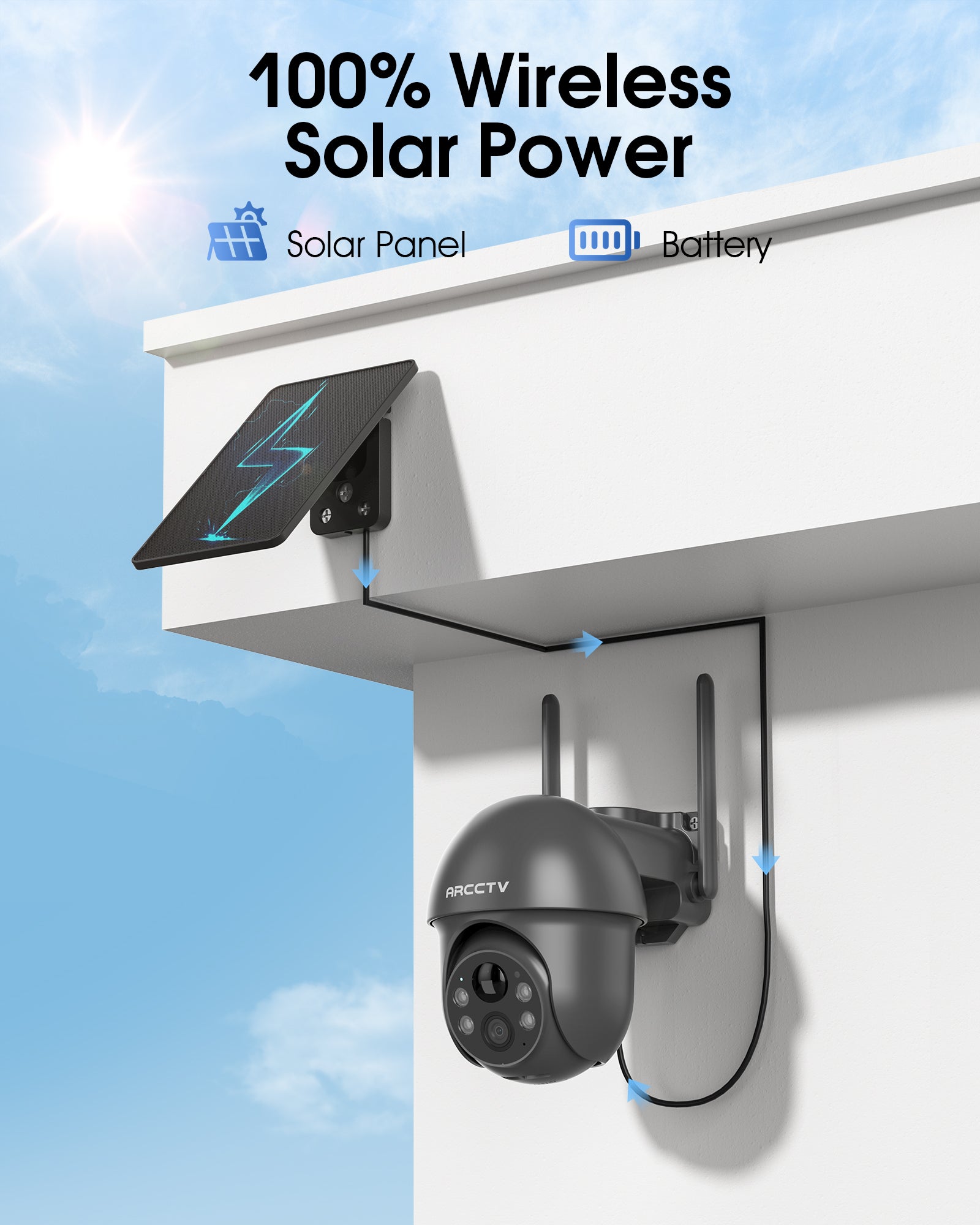 Caméra de Surveillance extérieur 360° caméra ARCCTV 4MP batterie avec panneau solaire - 2